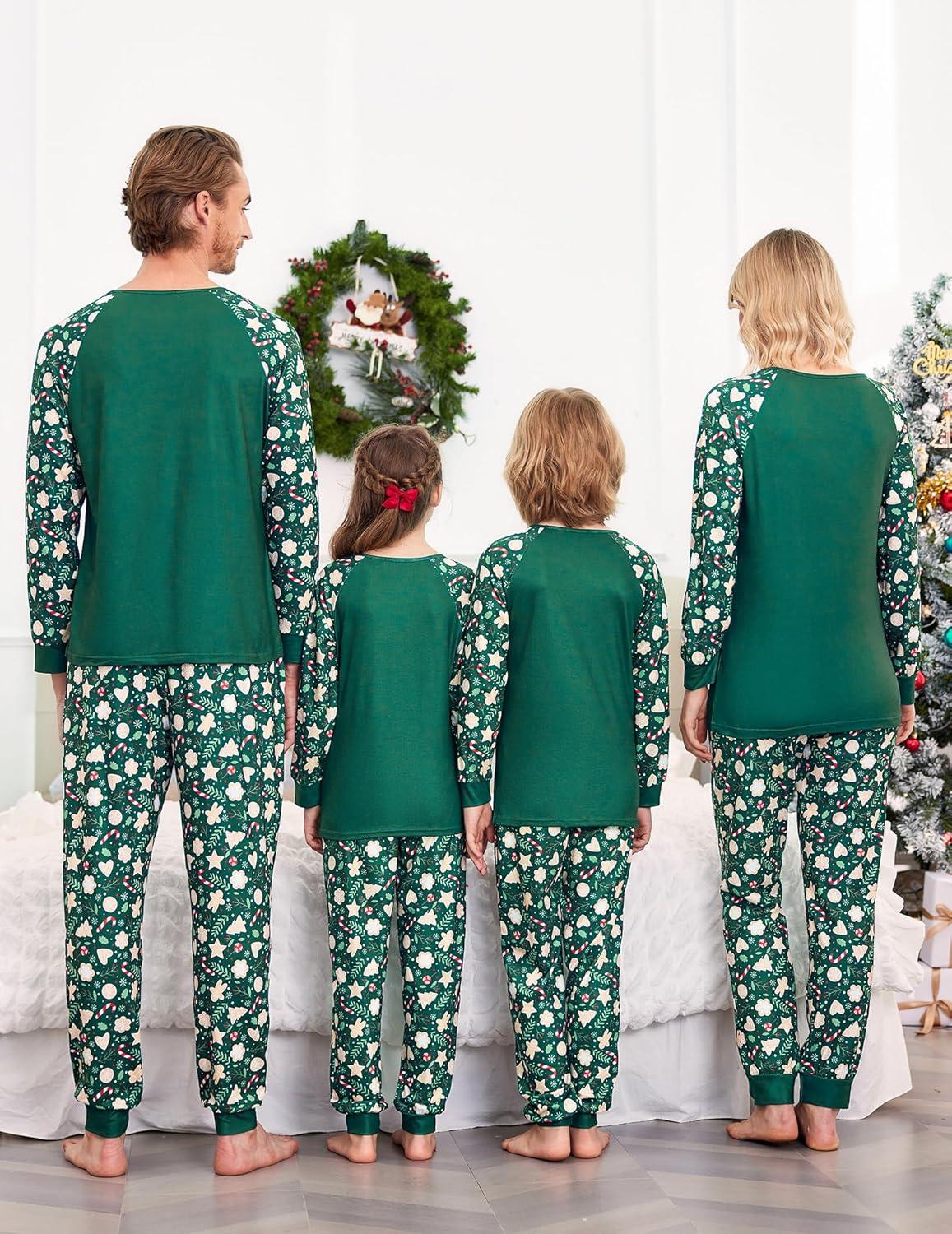 imageEkouaer Christmas Pajamas for Family Long Sleeve Pjs Matching Sets with Plaid Pants Soft Sleepwear LoungewearDark Green Gingerbread