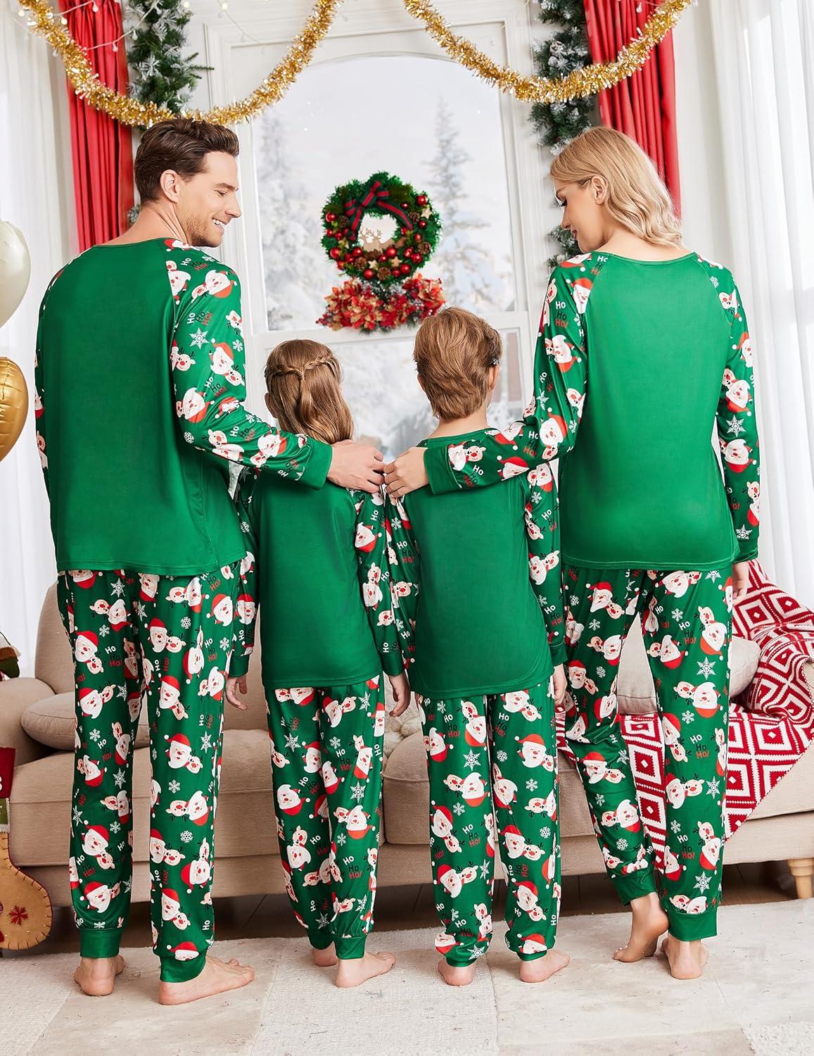 imageEkouaer Christmas Pajamas for Family Long Sleeve Pjs Matching Sets with Plaid Pants Soft Sleepwear LoungewearGreen Hohoho