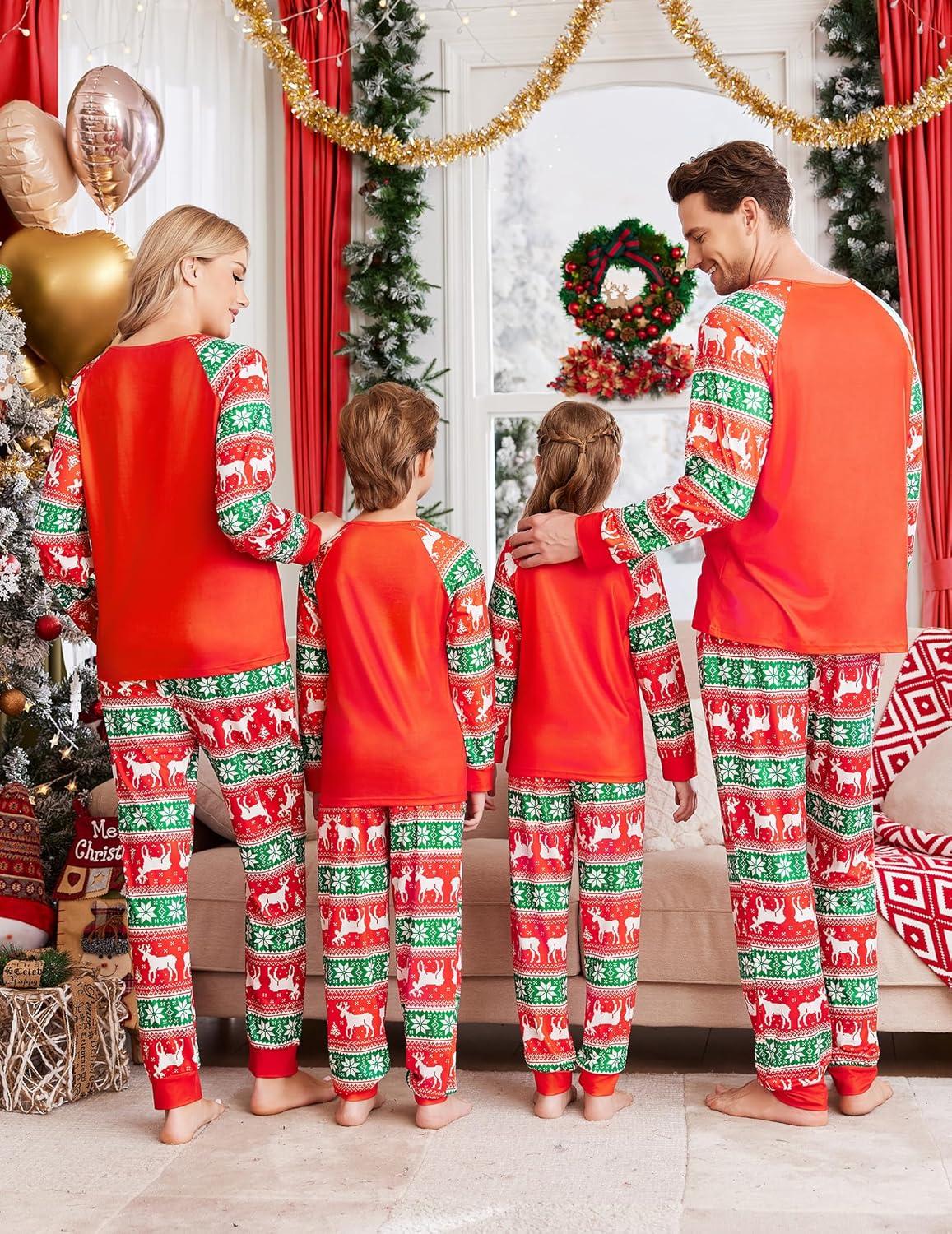imageEkouaer Christmas Pajamas for Family Long Sleeve Pjs Matching Sets with Plaid Pants Soft Sleepwear LoungewearRed Christmas Elk