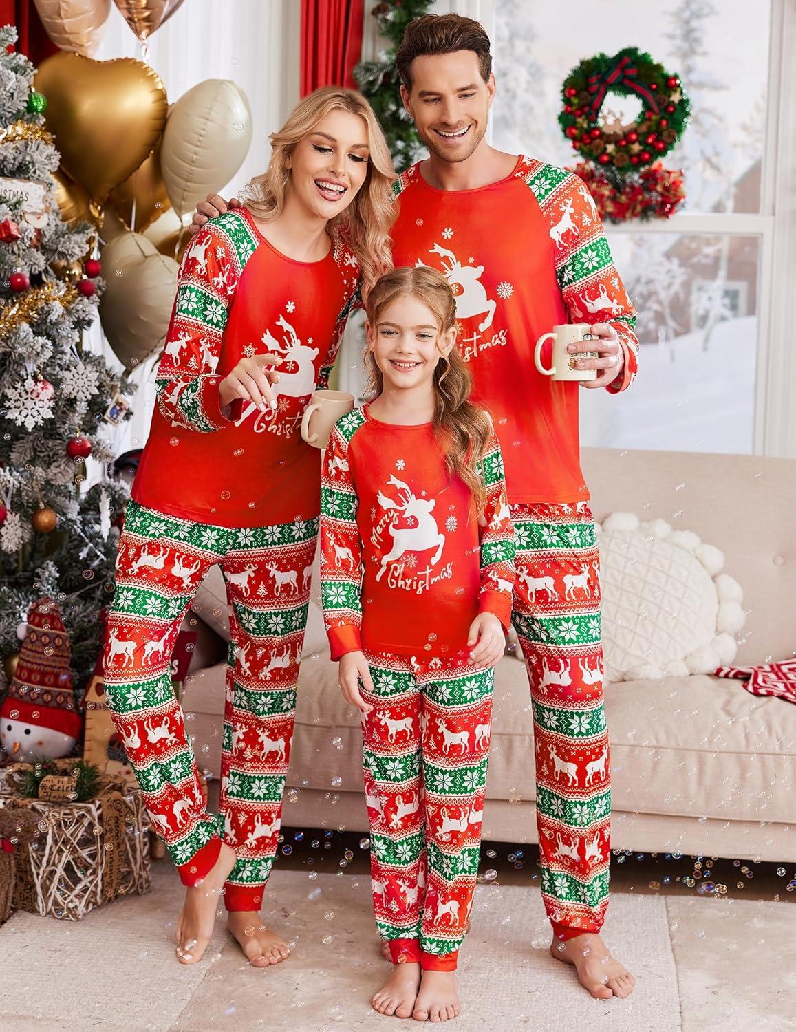 imageEkouaer Christmas Pajamas for Family Long Sleeve Pjs Matching Sets with Plaid Pants Soft Sleepwear LoungewearRed Christmas Elk