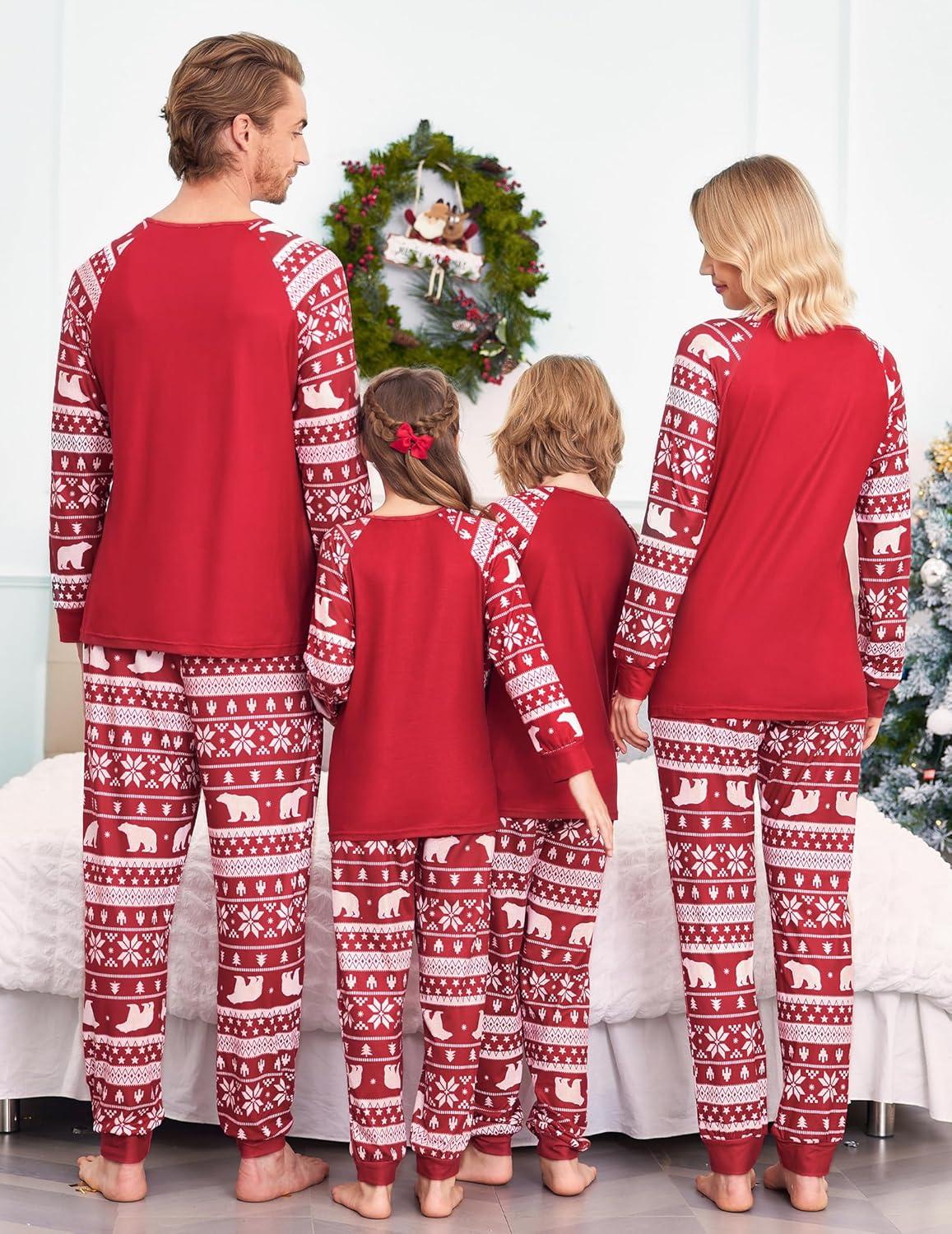 imageEkouaer Christmas Pajamas for Family Long Sleeve Pjs Matching Sets with Plaid Pants Soft Sleepwear LoungewearRed Christmas Tree