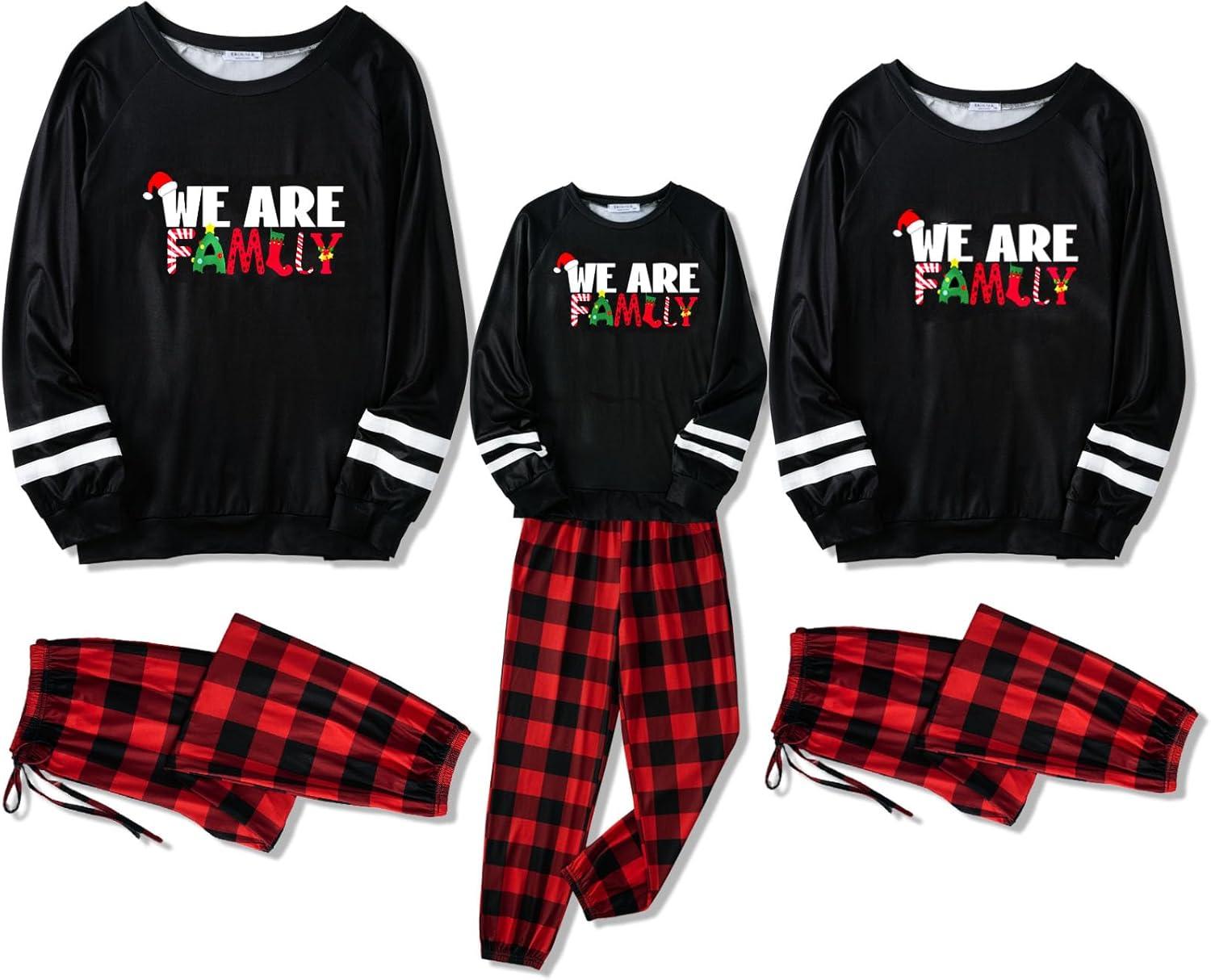 imageEkouaer Family Christmas Pajamas Matching Sets Long Sleeve Couple Pjs Holiday Sleepwear Soft Loungewear with PocketsBlack Red Plaid