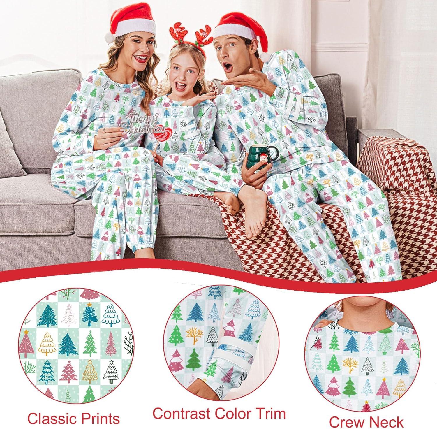 imageEkouaer Family Christmas Pajamas Matching Sets Long Sleeve Couple Pjs Holiday Sleepwear Soft Loungewear with PocketsGreenpine Tree