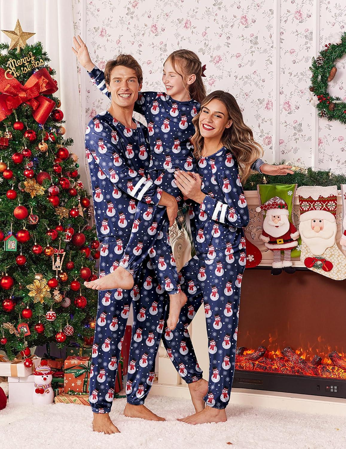 imageEkouaer Family Christmas Pajamas Matching Sets Long Sleeve Couple Pjs Holiday Sleepwear Soft Loungewear with PocketsNavysnowman