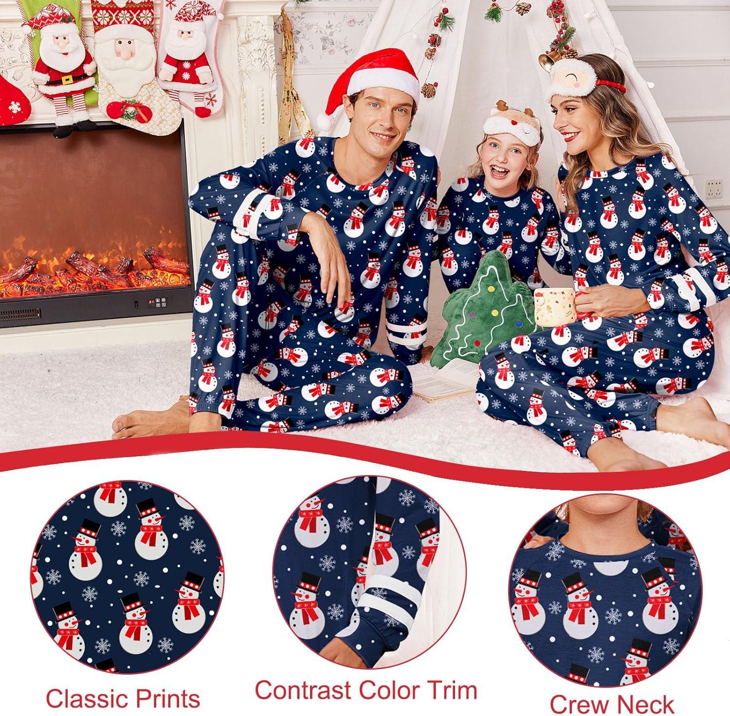 imageEkouaer Family Christmas Pajamas Matching Sets Long Sleeve Couple Pjs Holiday Sleepwear Soft Loungewear with PocketsNavysnowman