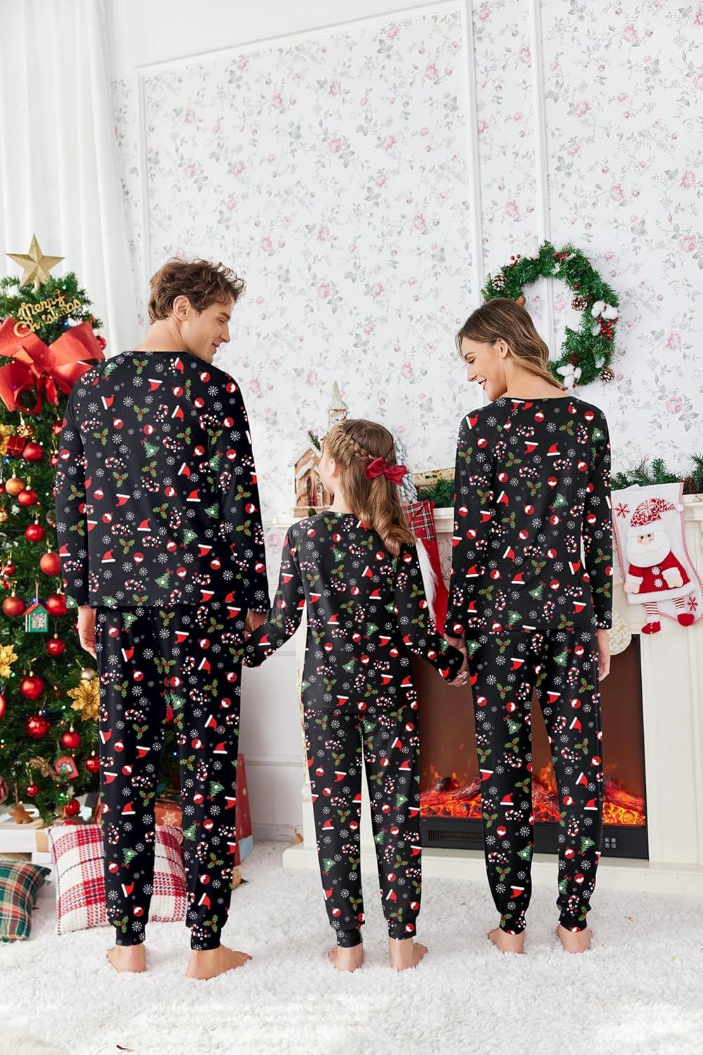 imageEkouaer Family Matching Pajamas Christmas Sleepwear Long Sleeve Sleep Shirt with Plaid Pants Soft Loungewear Pjs Set SXXLChristmas Hat
