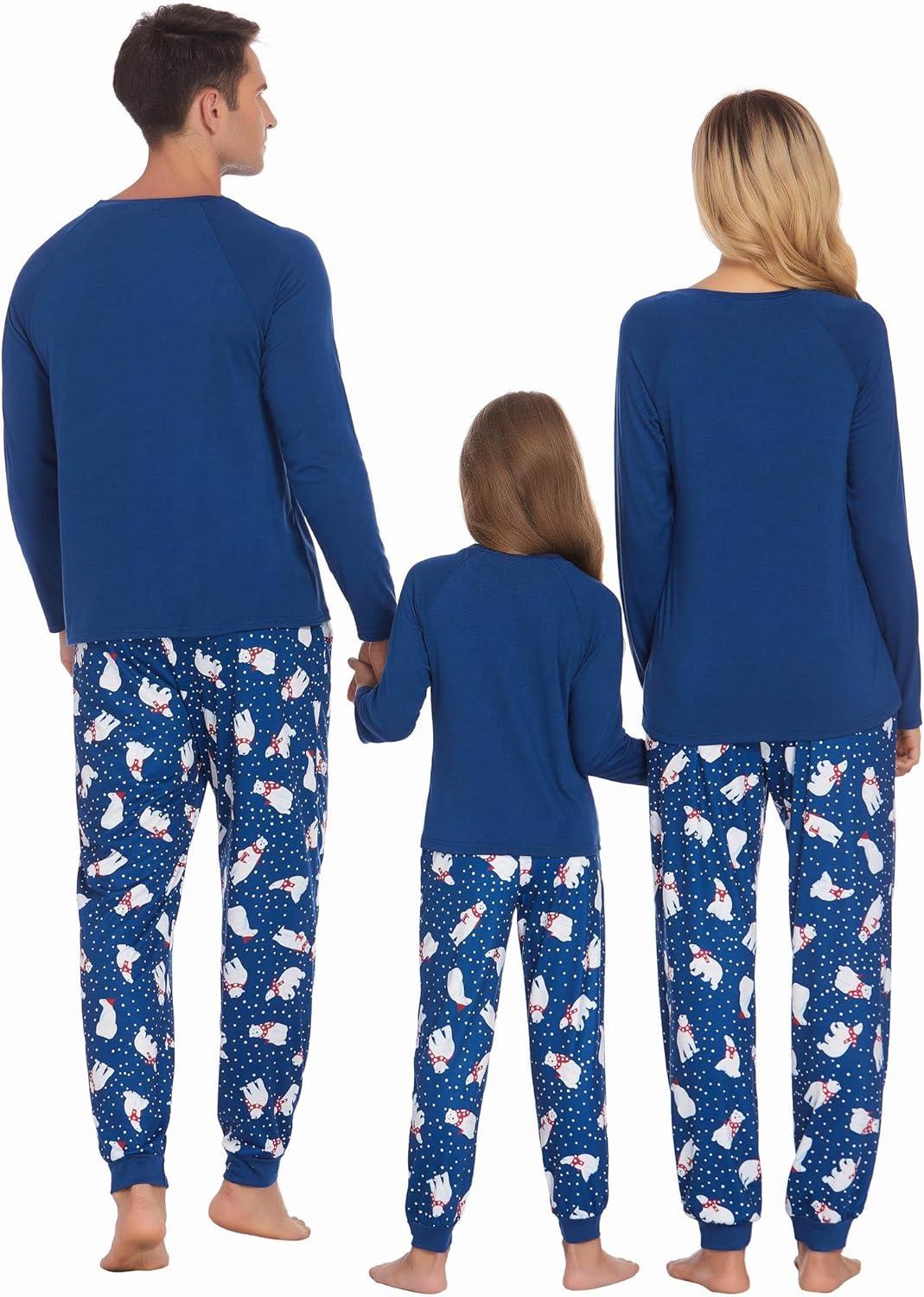 imageEkouaer Family Matching Pajamas Christmas Sleepwear Long Sleeve Sleep Shirt with Plaid Pants Soft Loungewear Pjs Set SXXLChristmas Navy With Polar Bear