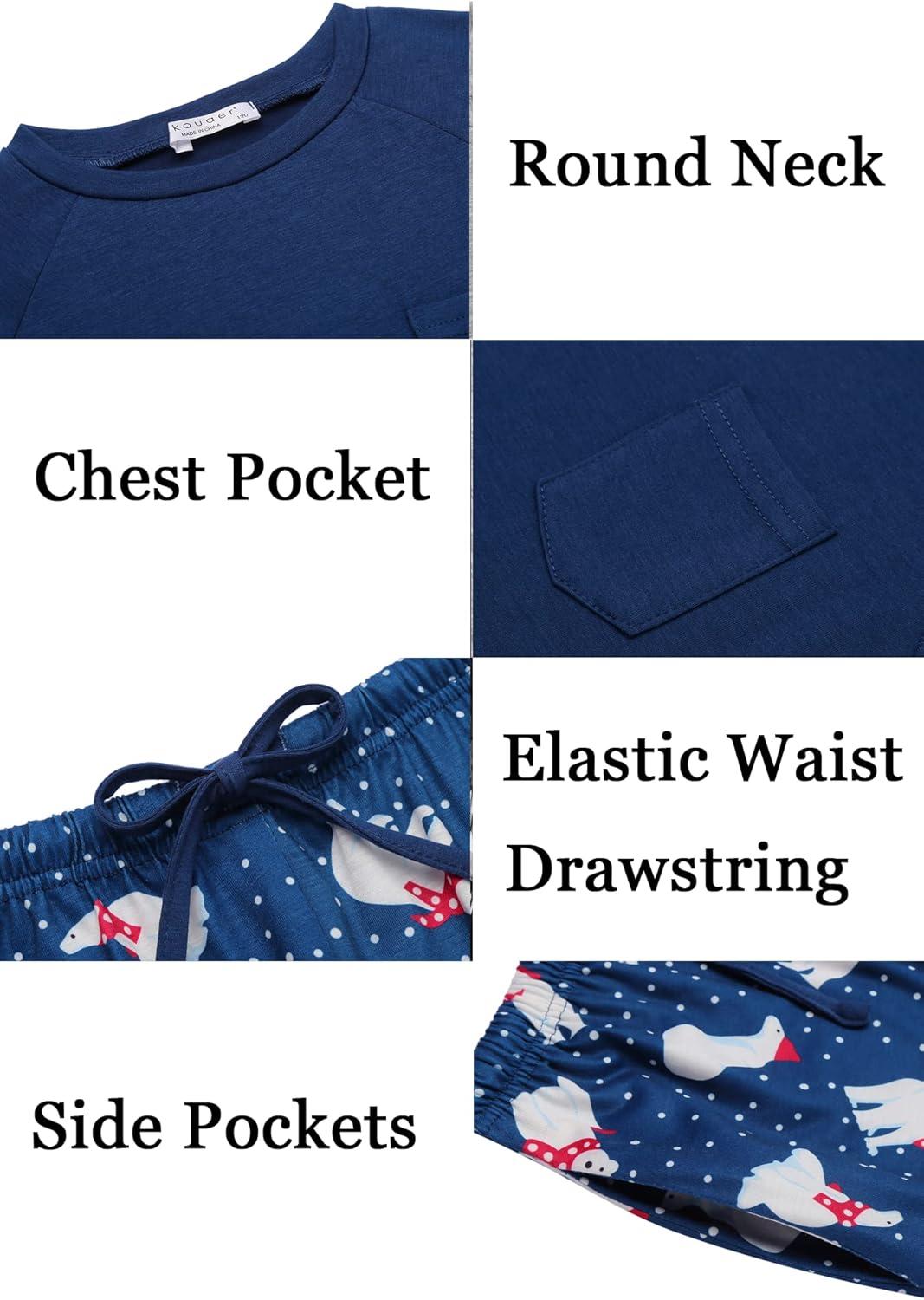 imageEkouaer Family Matching Pajamas Christmas Sleepwear Long Sleeve Sleep Shirt with Plaid Pants Soft Loungewear Pjs Set SXXLChristmas Navy With Polar Bear