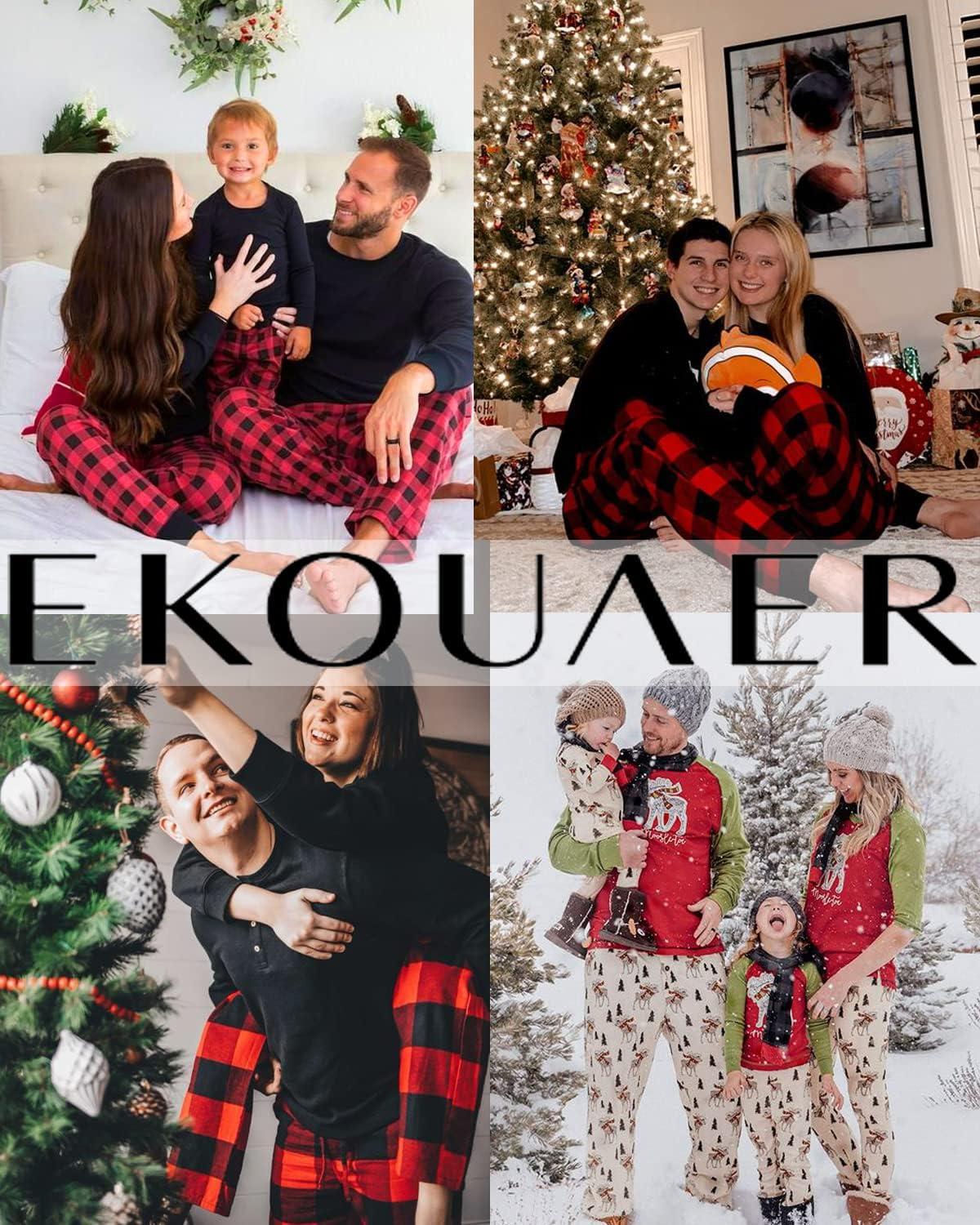 imageEkouaer Family Matching Pajamas Christmas Sleepwear Long Sleeve Sleep Shirt with Plaid Pants Soft Loungewear Pjs Set SXXLChristmas Navy With Polar Bear