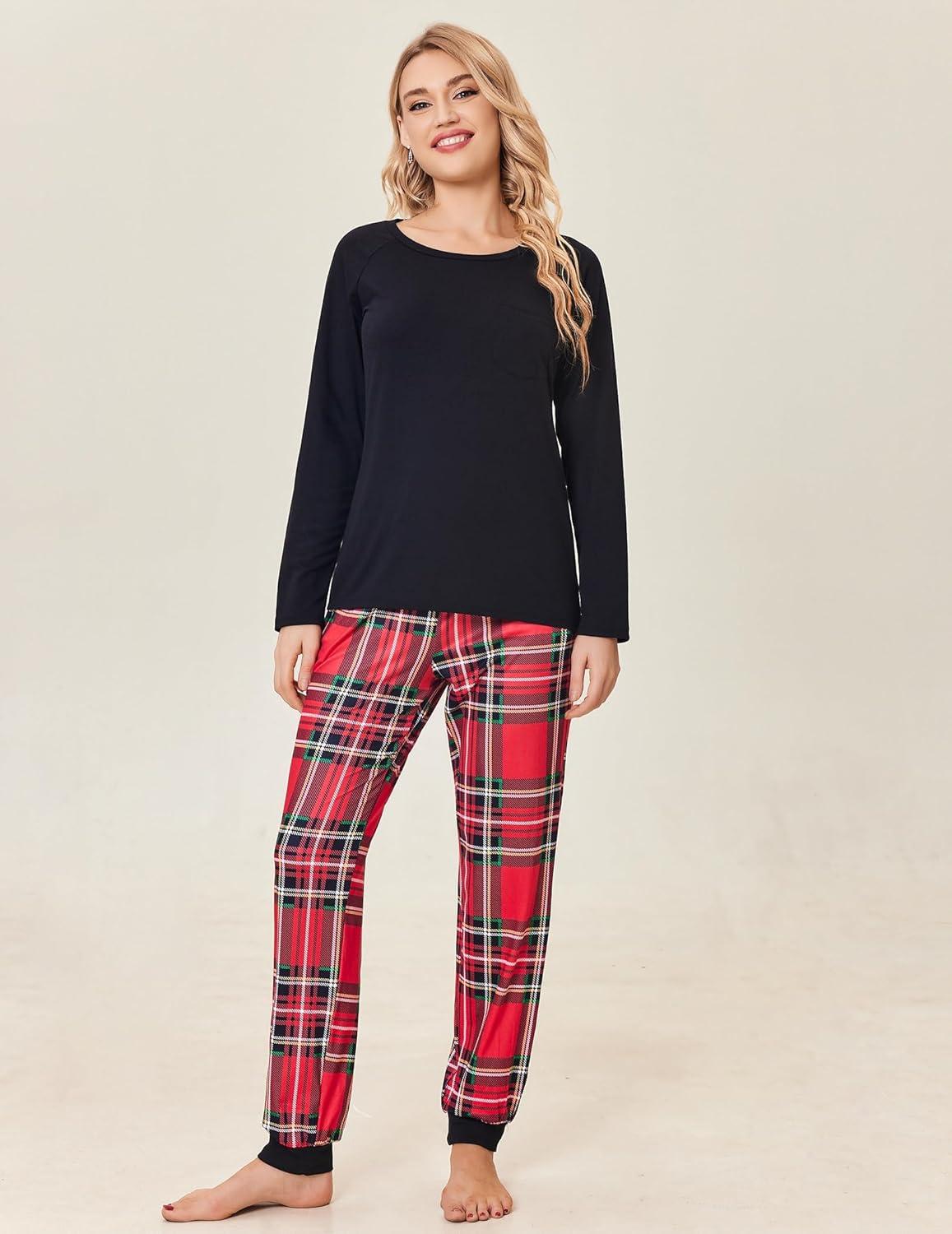 imageEkouaer Family Matching Pajamas Christmas Sleepwear Long Sleeve Sleep Shirt with Plaid Pants Soft Loungewear Pjs Set SXXLChristmas Plaid