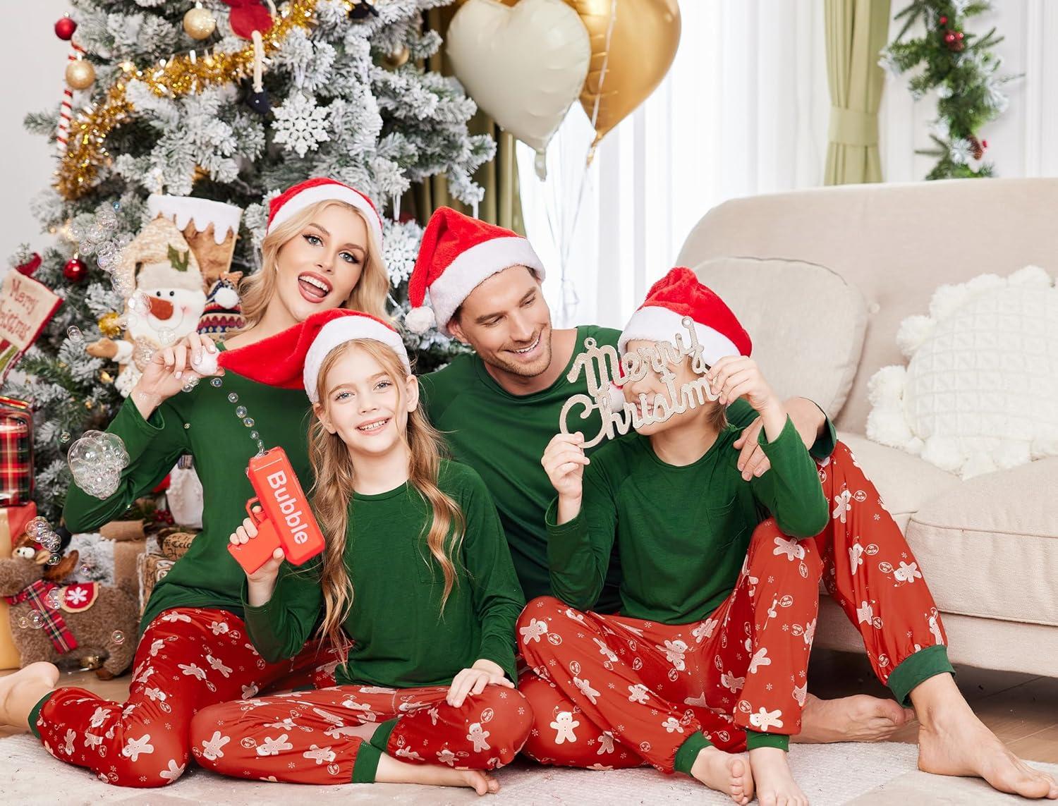 imageEkouaer Family Matching Pajamas Christmas Sleepwear Long Sleeve Sleep Shirt with Plaid Pants Soft Loungewear Pjs Set SXXLChristmas Red Print