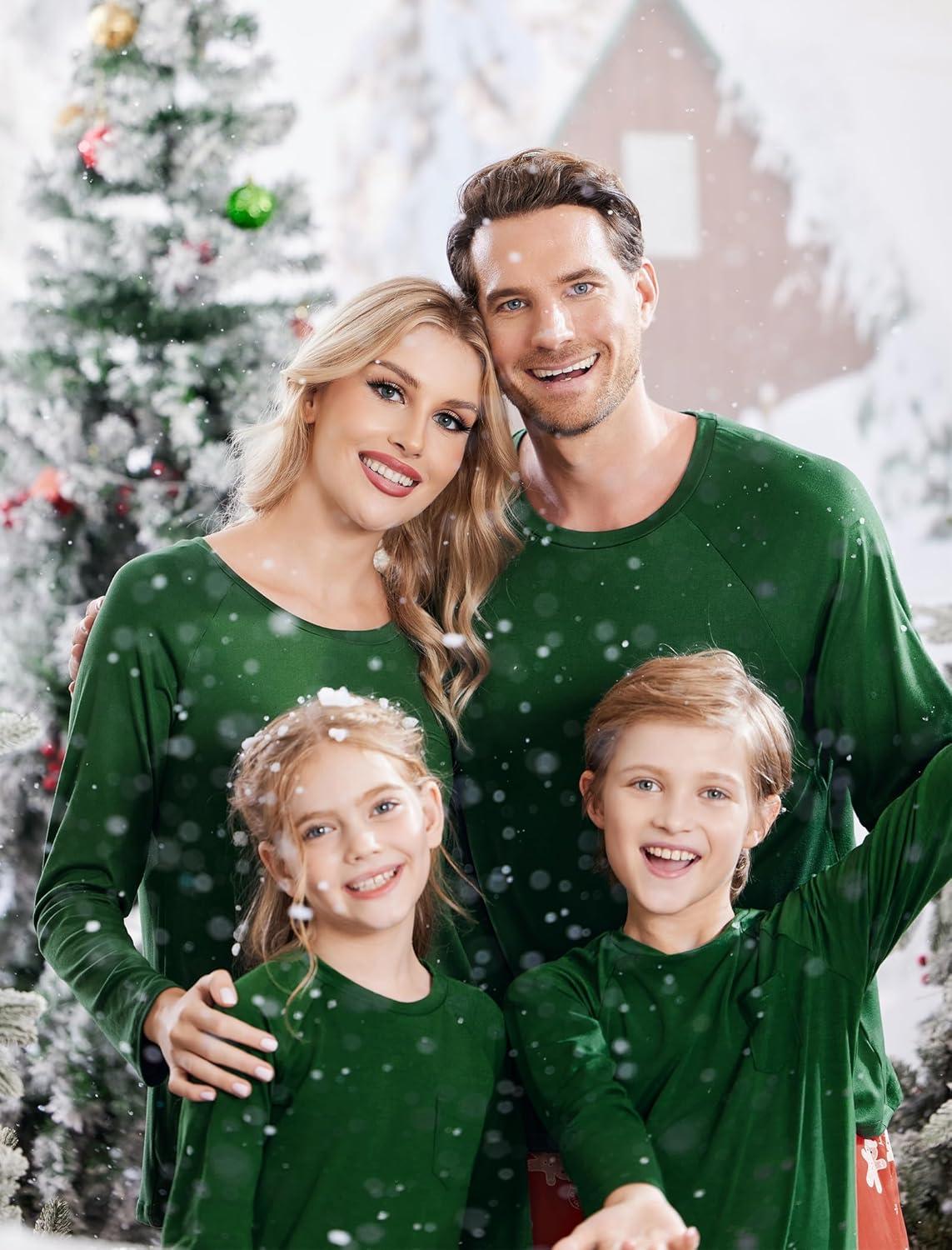 imageEkouaer Family Matching Pajamas Christmas Sleepwear Long Sleeve Sleep Shirt with Plaid Pants Soft Loungewear Pjs Set SXXLChristmas Red Print