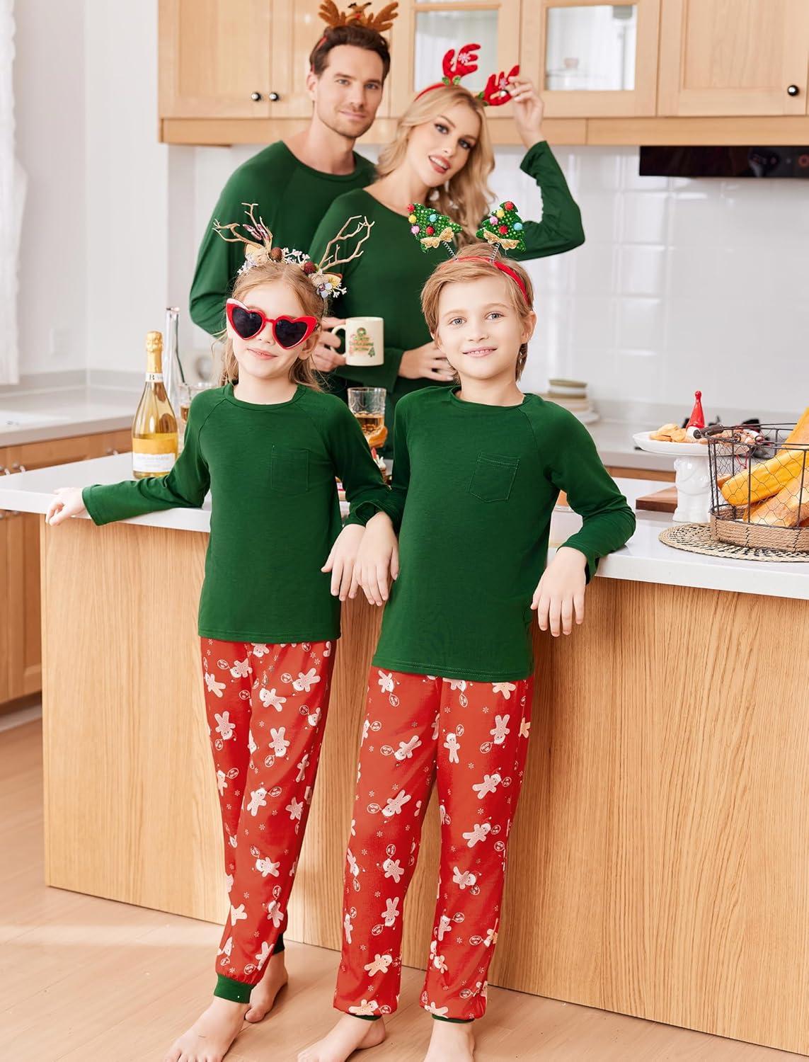 imageEkouaer Family Matching Pajamas Christmas Sleepwear Long Sleeve Sleep Shirt with Plaid Pants Soft Loungewear Pjs Set SXXLChristmas Red Print
