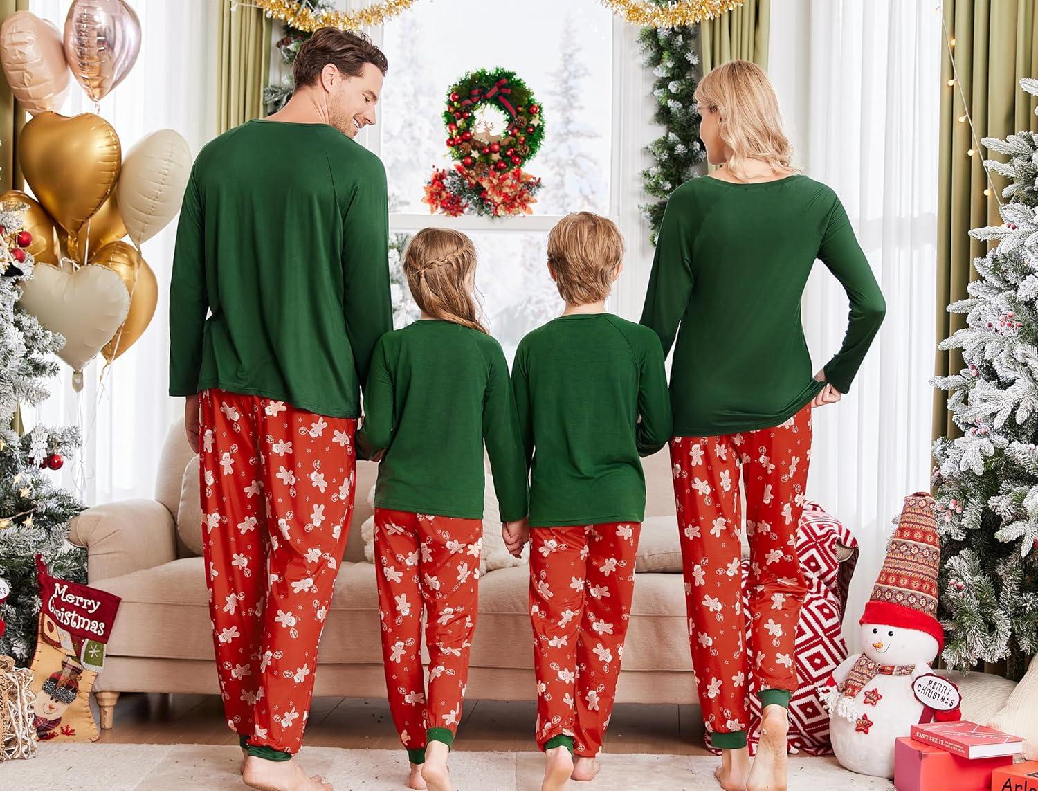 imageEkouaer Family Matching Pajamas Christmas Sleepwear Long Sleeve Sleep Shirt with Plaid Pants Soft Loungewear Pjs Set SXXLChristmas Red Print