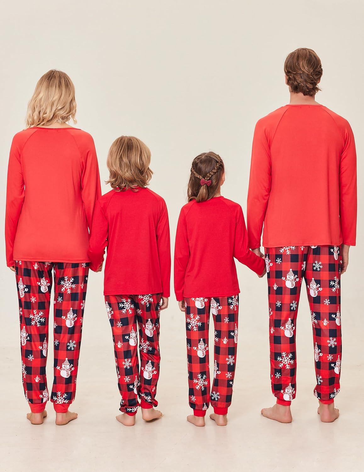 imageEkouaer Family Matching Pajamas Christmas Sleepwear Long Sleeve Sleep Shirt with Plaid Pants Soft Loungewear Pjs Set SXXLChristmas Snowman