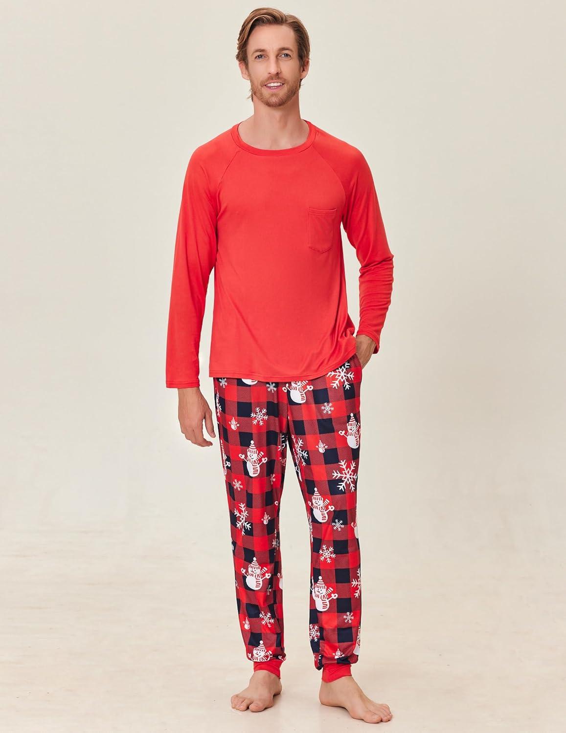 imageEkouaer Family Matching Pajamas Christmas Sleepwear Long Sleeve Sleep Shirt with Plaid Pants Soft Loungewear Pjs Set SXXLChristmas Snowman