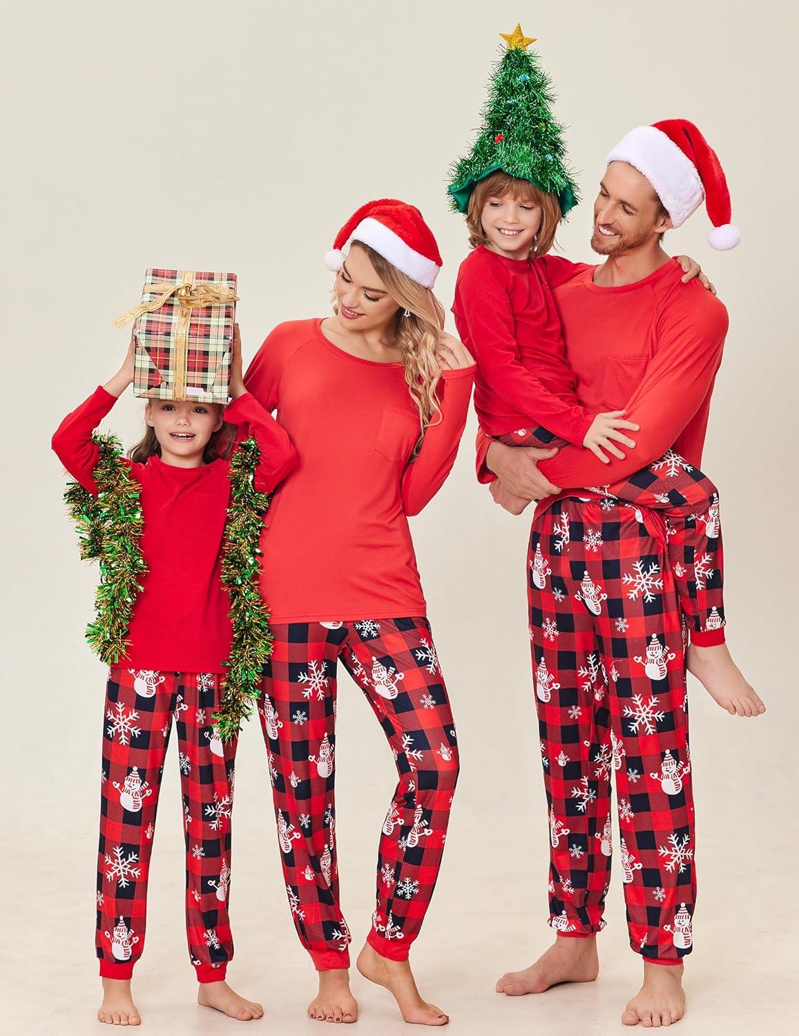 imageEkouaer Family Matching Pajamas Christmas Sleepwear Long Sleeve Sleep Shirt with Plaid Pants Soft Loungewear Pjs Set SXXLChristmas Snowman