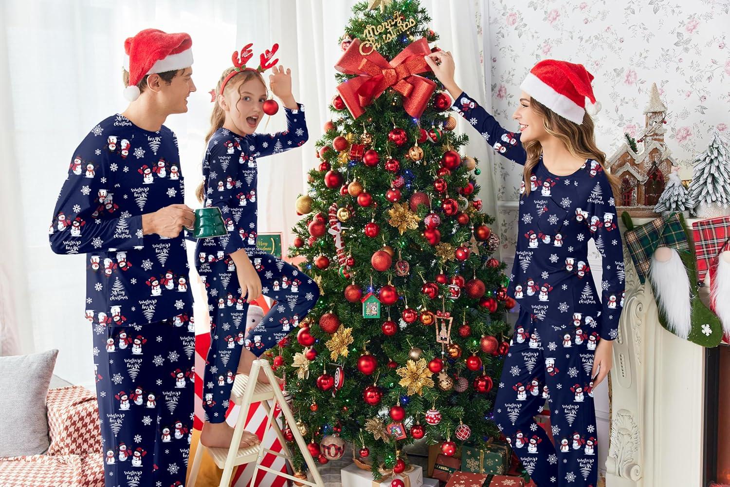 imageEkouaer Family Matching Pajamas Christmas Sleepwear Long Sleeve Sleep Shirt with Plaid Pants Soft Loungewear Pjs Set SXXLChristmas Snowman Snowflake