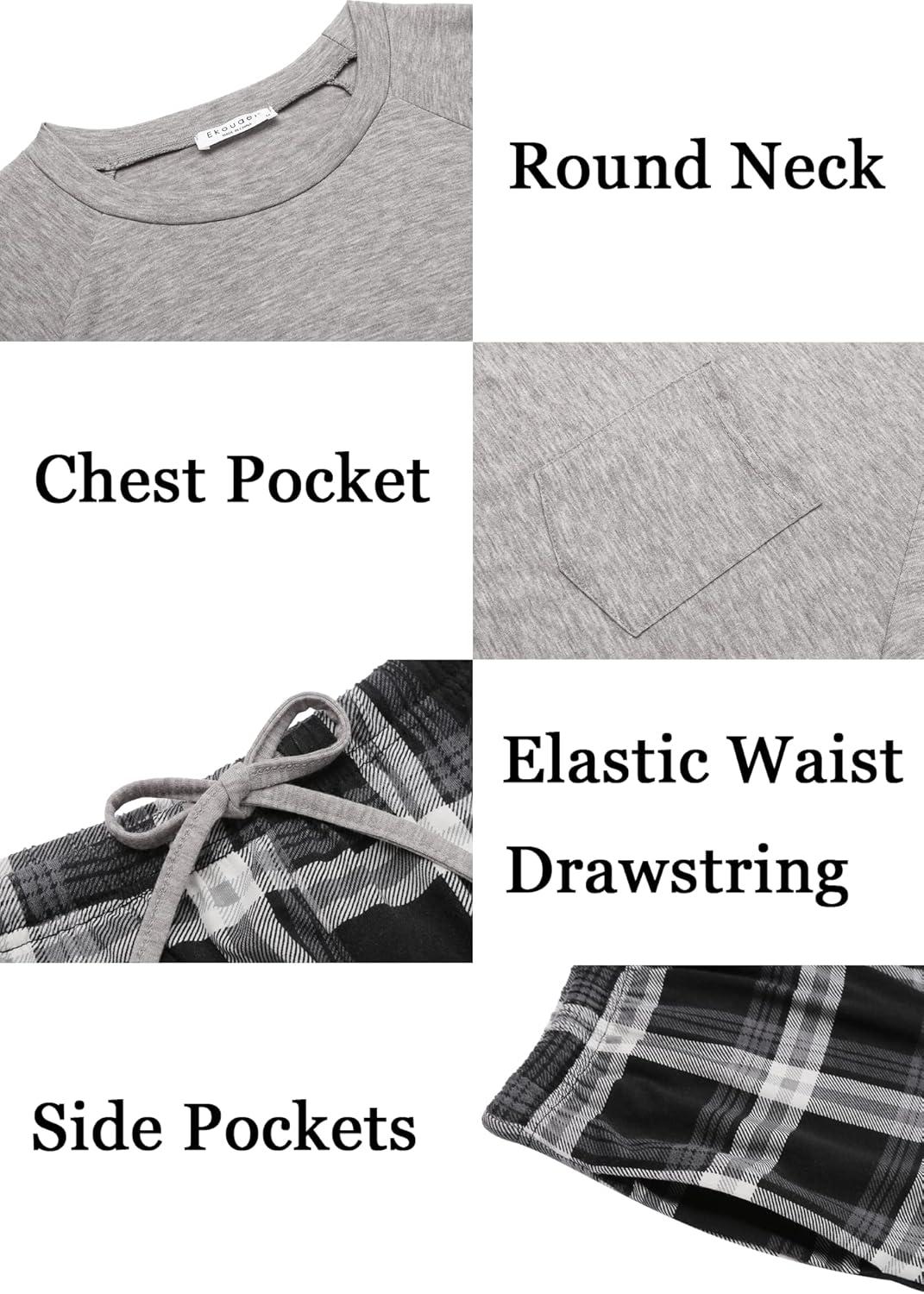 imageEkouaer Family Matching Pajamas Christmas Sleepwear Long Sleeve Sleep Shirt with Plaid Pants Soft Loungewear Pjs Set SXXLLight Grey