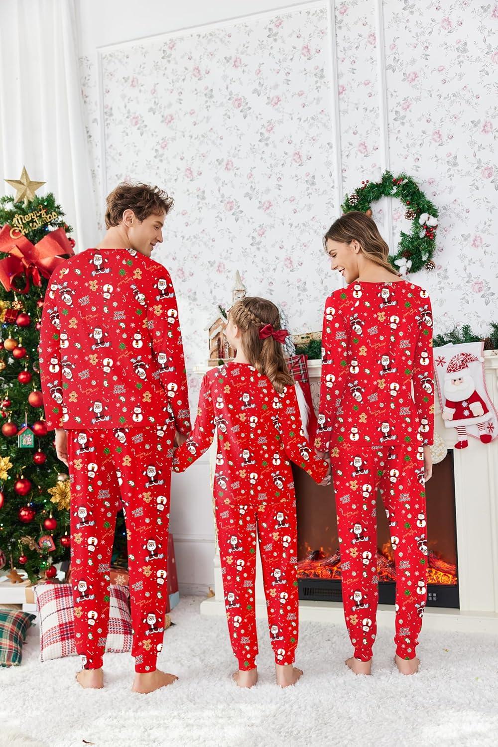 imageEkouaer Family Matching Pajamas Christmas Sleepwear Long Sleeve Sleep Shirt with Plaid Pants Soft Loungewear Pjs Set SXXLSanta Claus Gingerbread Man