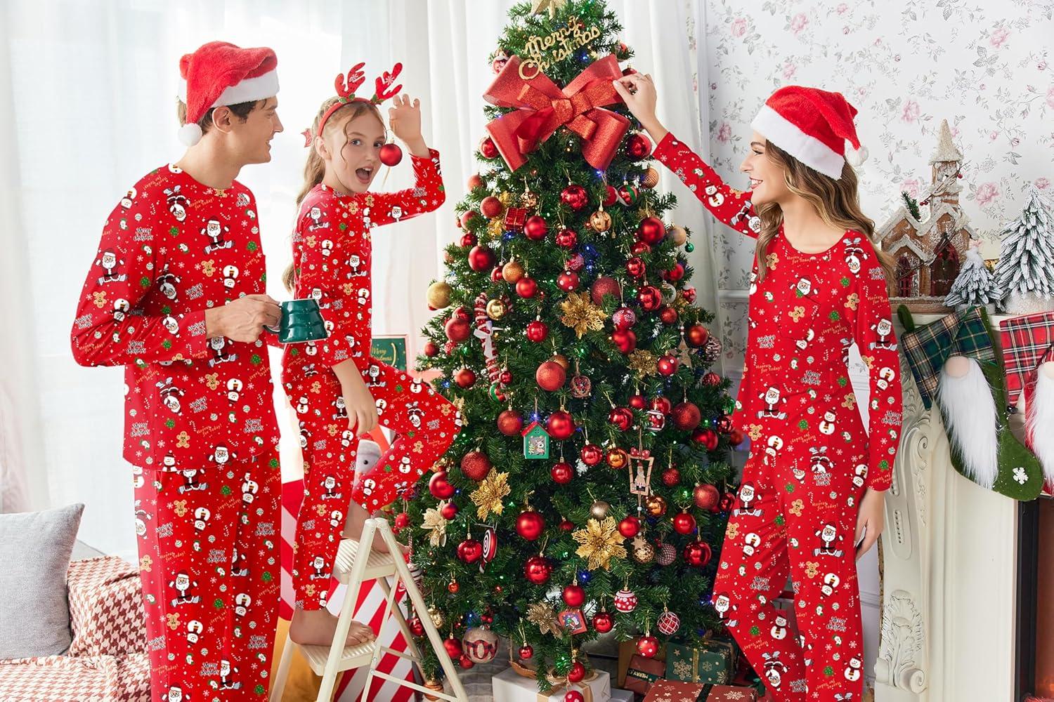 imageEkouaer Family Matching Pajamas Christmas Sleepwear Long Sleeve Sleep Shirt with Plaid Pants Soft Loungewear Pjs Set SXXLSanta Claus Gingerbread Man