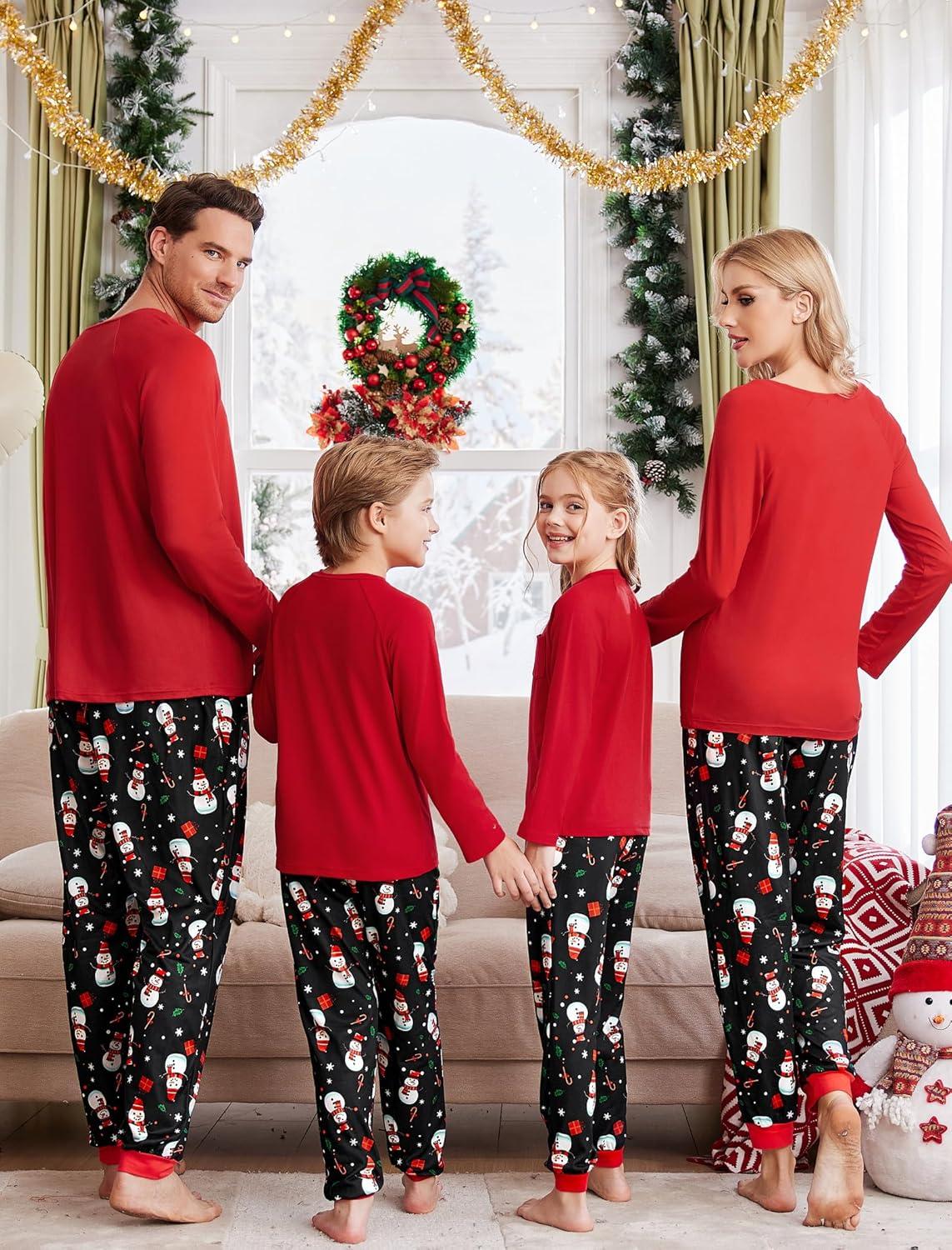 imageEkouaer Family Matching Pajamas Christmas Sleepwear Long Sleeve Sleep Shirt with Plaid Pants Soft Loungewear Pjs Set SXXLSnowman