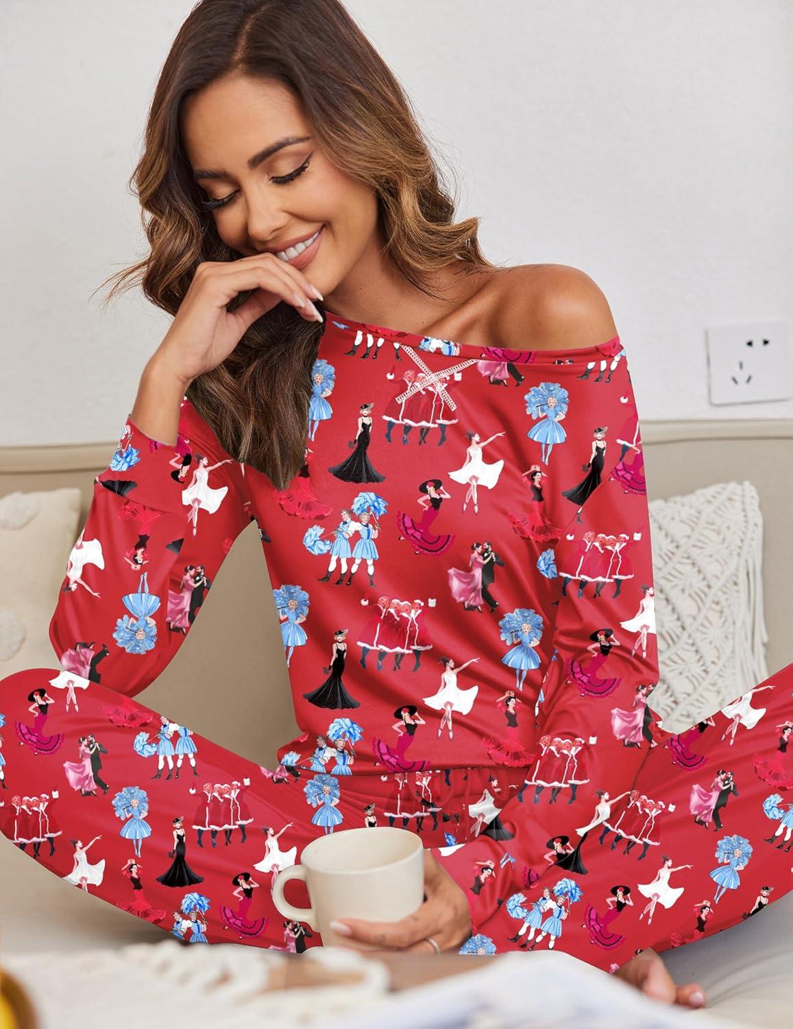 imageEkouaer Pajamas For Women Comfy Long Sleeve Jogger Set Lounge Pjs Set With PocketsChristmas Dance Girl