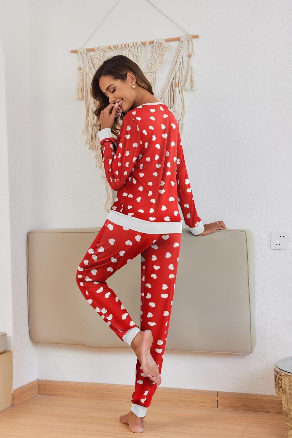imageEkouaer Pajamas For Women Comfy Long Sleeve Jogger Set Lounge Pjs Set With PocketsLove Heart