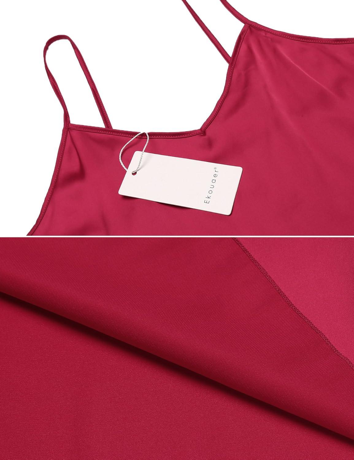 imageEkouaer Silk Pajamas for Women Satin Cami Pjs Set V Neck Camisole Shorts Set Adjustable Strap SleepwearWine Red