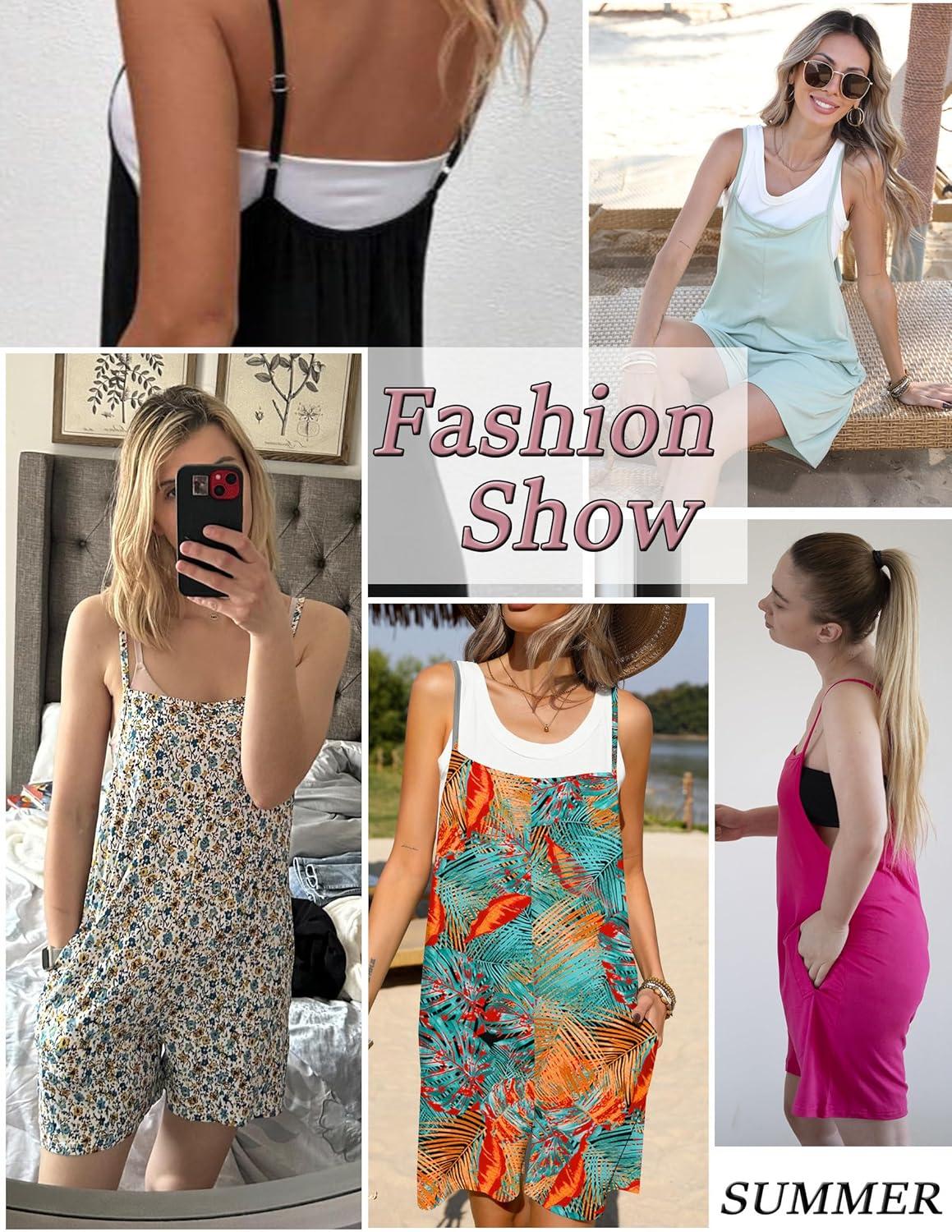 imageEkouaer Summer Rompers for Women Floral Beach Sleeveless Shorts Overalls Boho Outfits 2026 Jumpsuit With PocketsBlack