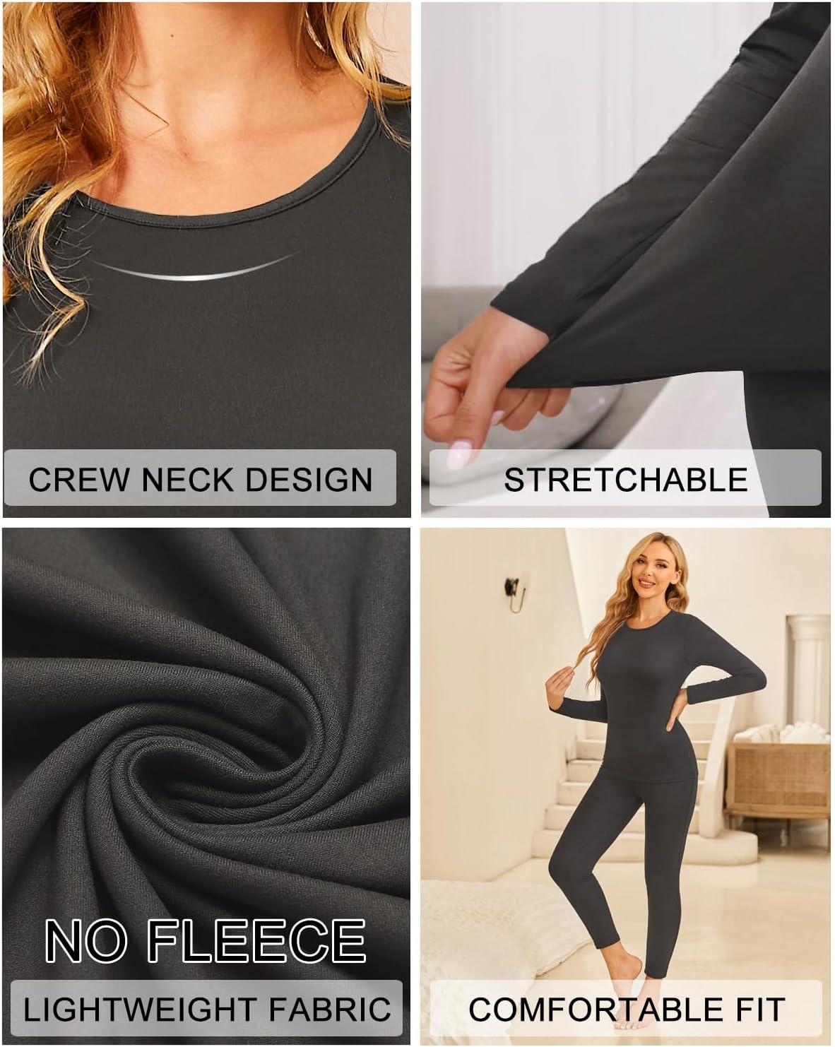imageEkouaer Thermal Underwear for Women Long Johns Sets Base Layer Lightweight 2 Pieces Pajams SetGrey