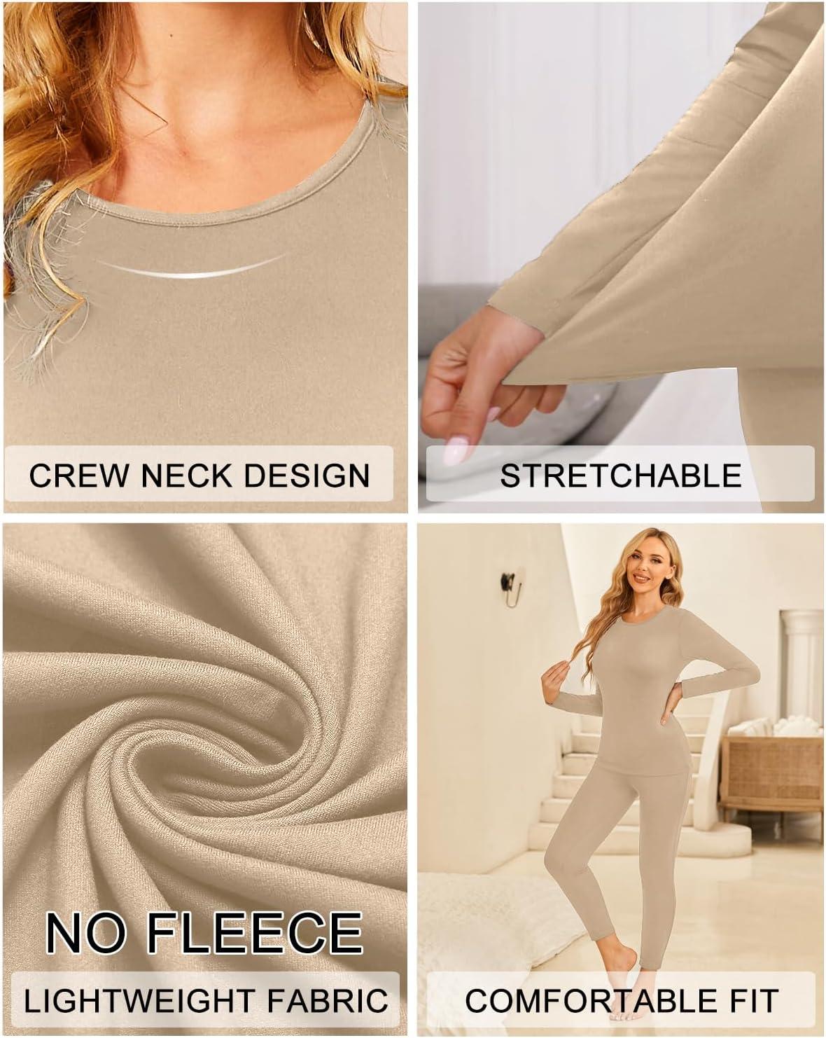 imageEkouaer Thermal Underwear for Women Long Johns Sets Base Layer Lightweight 2 Pieces Pajams SetKhaki
