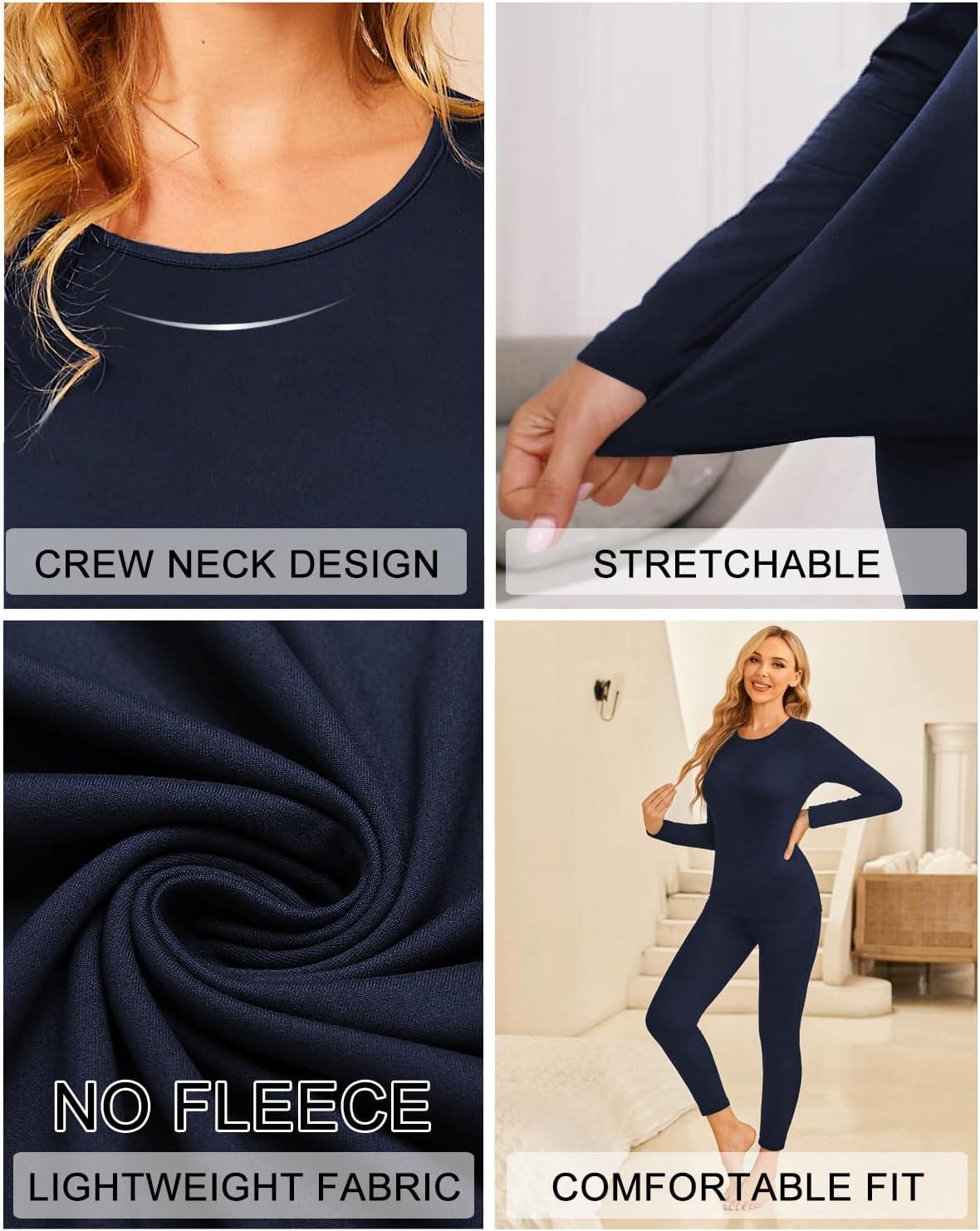 imageEkouaer Thermal Underwear for Women Long Johns Sets Base Layer Lightweight 2 Pieces Pajams SetNavy Blue