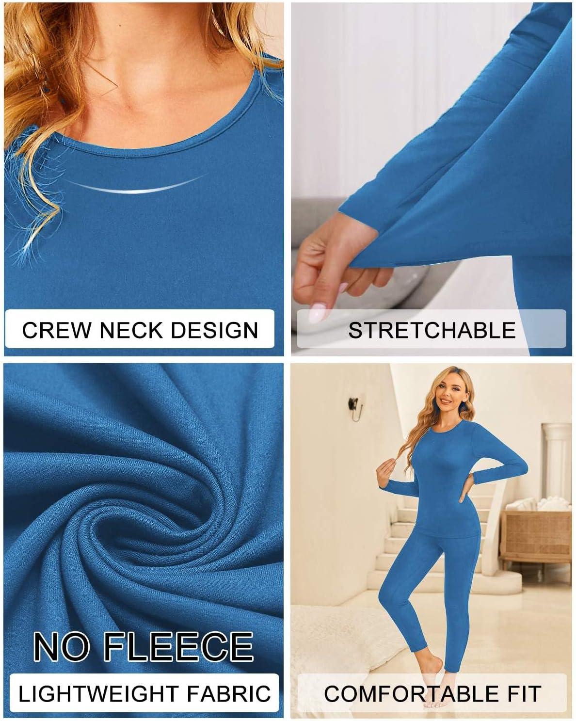 imageEkouaer Thermal Underwear for Women Long Johns Sets Base Layer Lightweight 2 Pieces Pajams SetRoyal Blue
