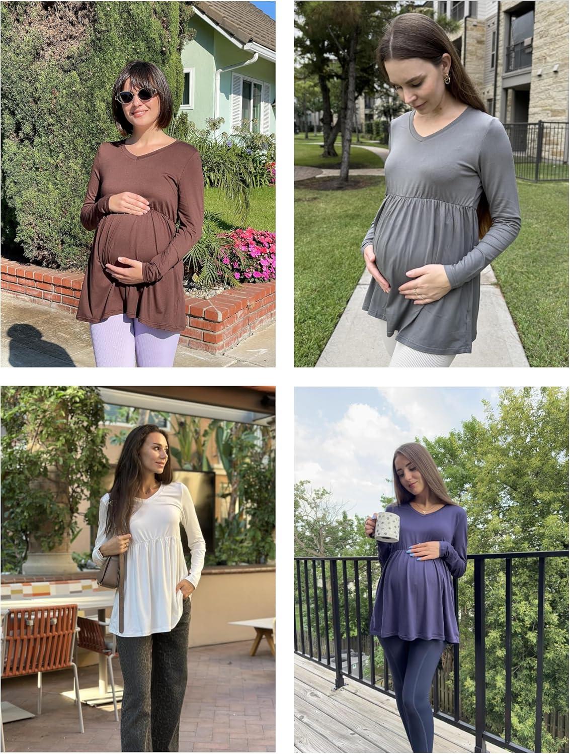 imageEkouaer Womens Maternity Shirts Long Sleeve Pregnancy Tops for Women V Neck Tunic Blouses ClothesBlue