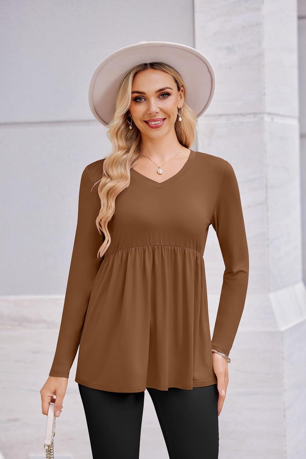 imageEkouaer Womens Maternity Shirts Long Sleeve Pregnancy Tops for Women V Neck Tunic Blouses ClothesLight Brown