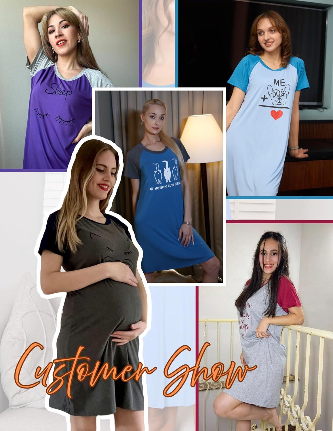 imageEkouaer Womens Nightgown Short Sleeve Night Dress Printed Sleepwear Soft Sleep Shirt S3XLAwine Redmeow