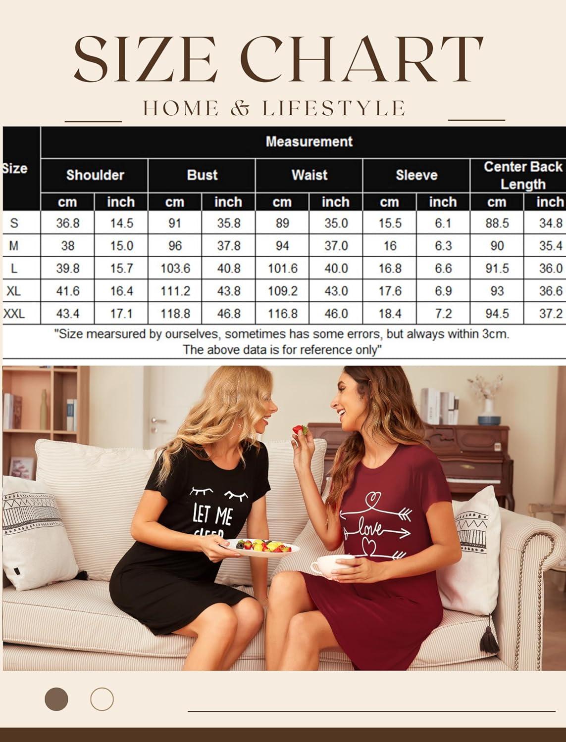 imageEkouaer Womens Nightgown Short Sleeve Night Dress Printed Sleepwear Soft Sleep Shirt S3XLBlack Sleep