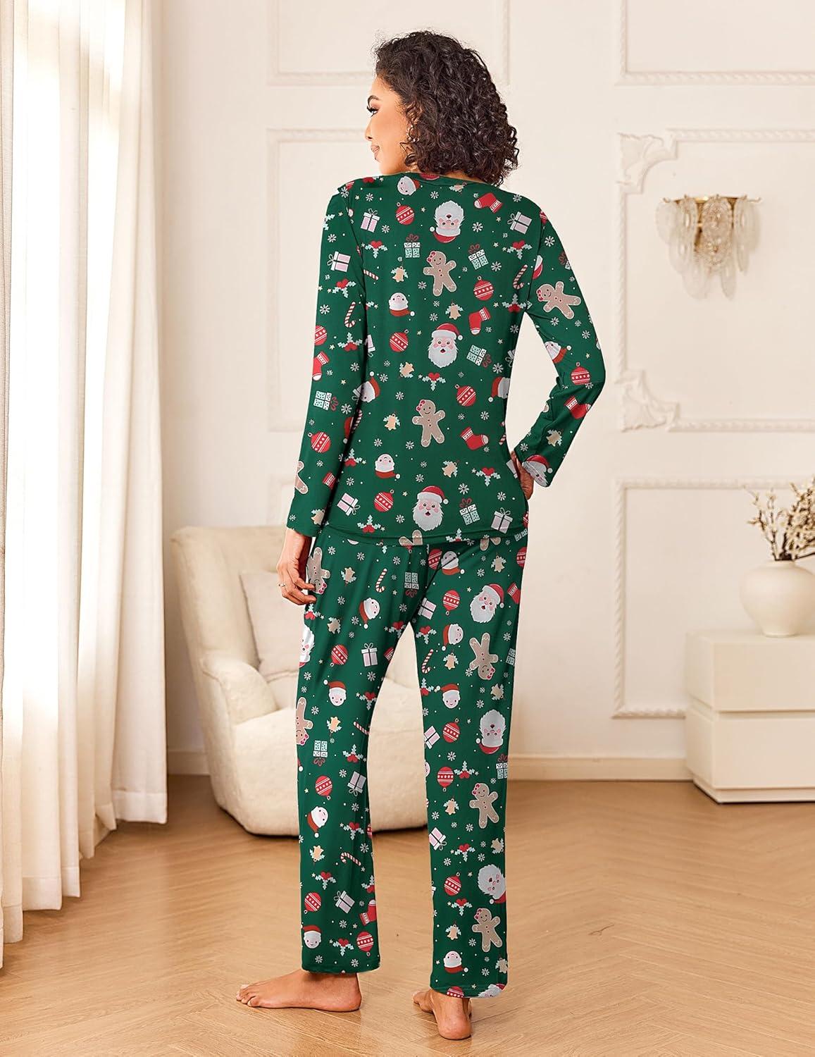 imageEkouaer Womens Pajama Sets 2 Piece Sleepwear Soft Pajamas Long Sleeve Pjs Comfy Loungewear SXXLChristmas Green Santa