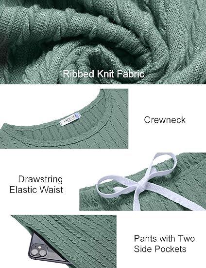 imageEkouaer Womens Pajamas Set Ribbed Knit Long Sleeve Pullover Top Jogger Pants Set 2 Piece Lounge Set Sleepwear Tracksuit SXXLGray Green