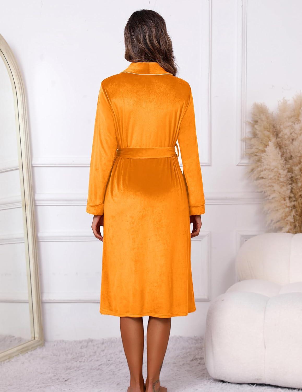 imageEkouaer Womens Robe Long Velvet Long Length Bathrobe Soft Warm Sleepwear Shawl Collar Casual Ladies LoungewearAorange