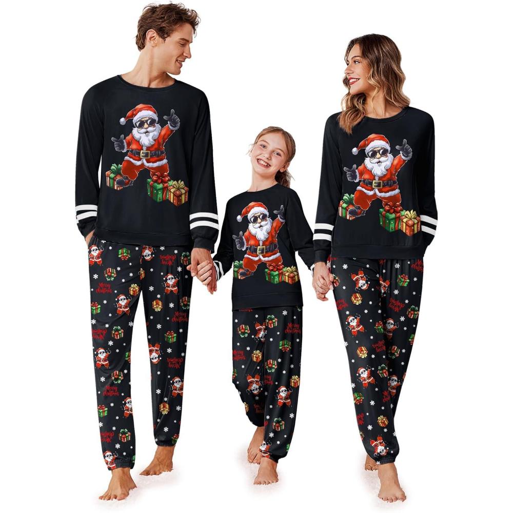 imageEkouaer Family Christmas Pajamas Matching Sets Long Sleeve Couple Pjs Holiday Sleepwear Soft Loungewear with PocketsBlacksanta