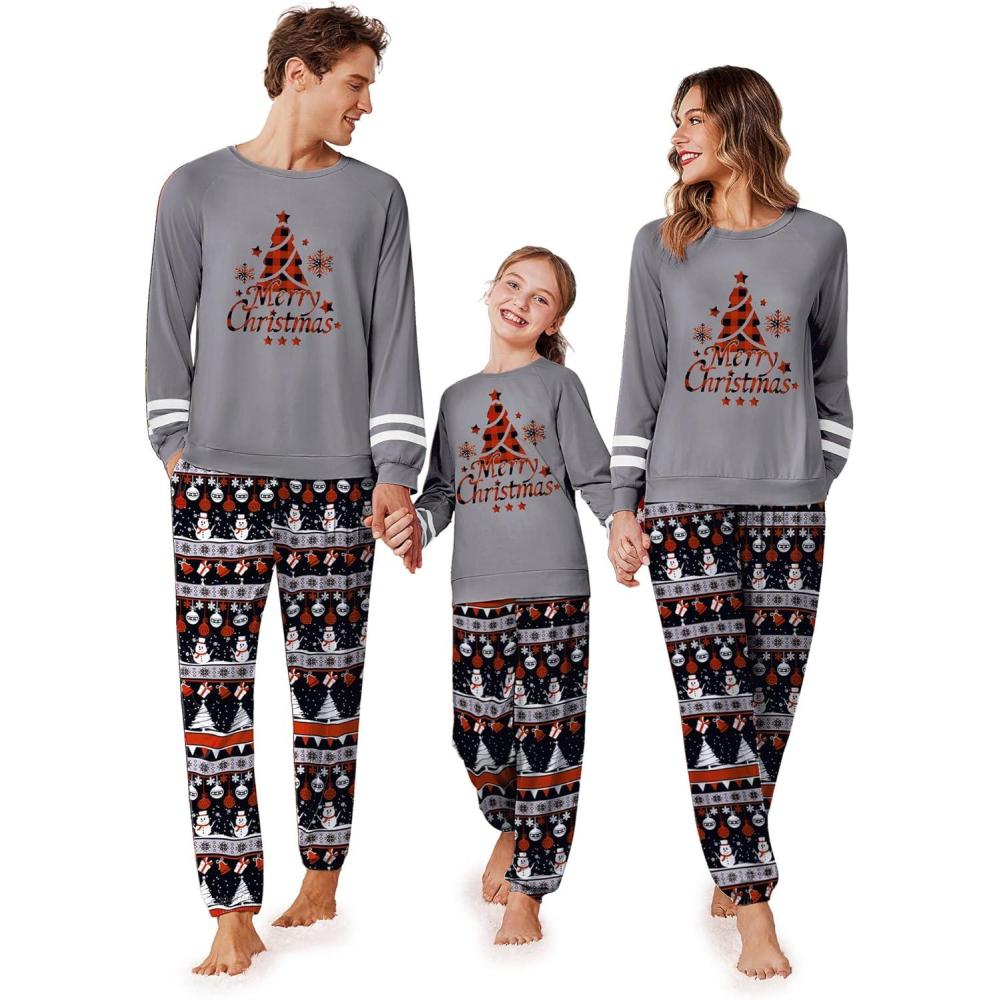 imageEkouaer Family Christmas Pajamas Matching Sets Long Sleeve Couple Pjs Holiday Sleepwear Soft Loungewear with PocketsGraychristmas Tree