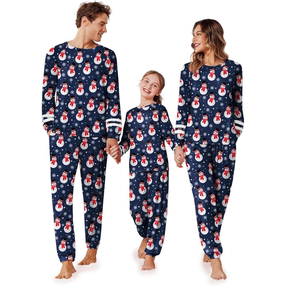 imageEkouaer Family Christmas Pajamas Matching Sets Long Sleeve Couple Pjs Holiday Sleepwear Soft Loungewear with PocketsNavysnowman