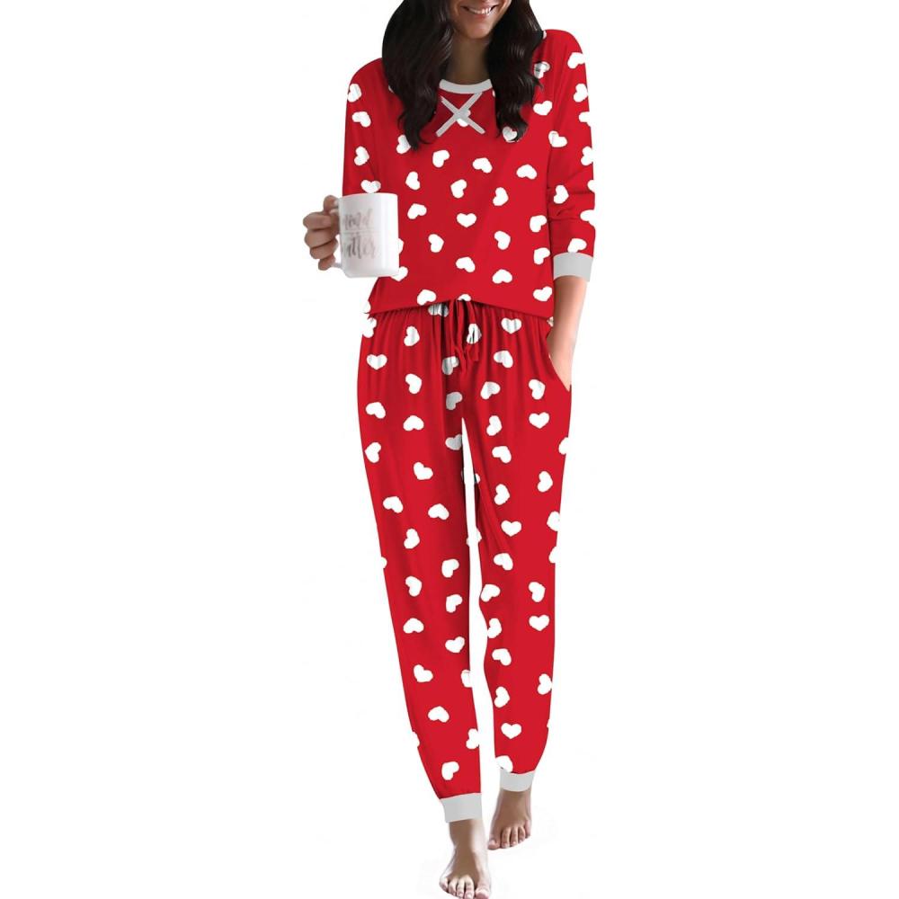 imageEkouaer Pajamas For Women Comfy Long Sleeve Jogger Set Lounge Pjs Set With PocketsLove Heart