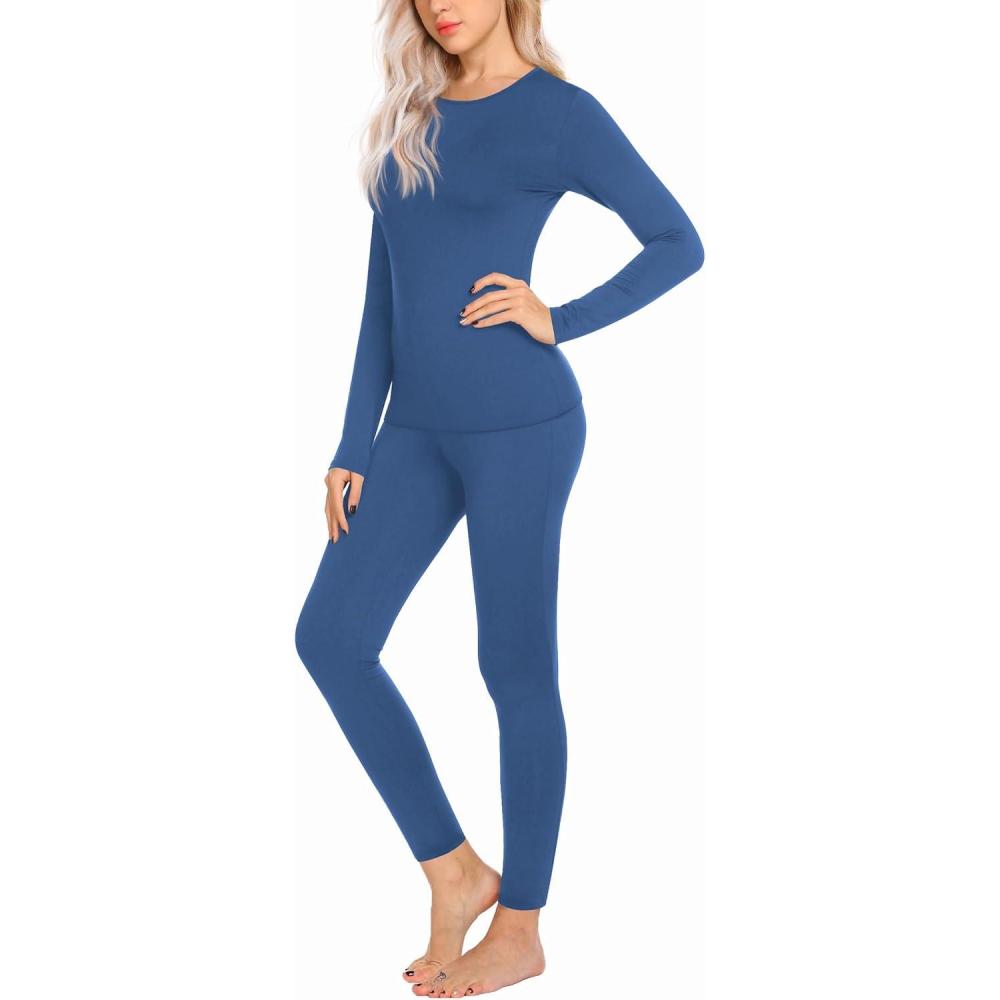 imageEkouaer Thermal Underwear for Women Long Johns Sets Base Layer Lightweight 2 Pieces Pajams SetBlue