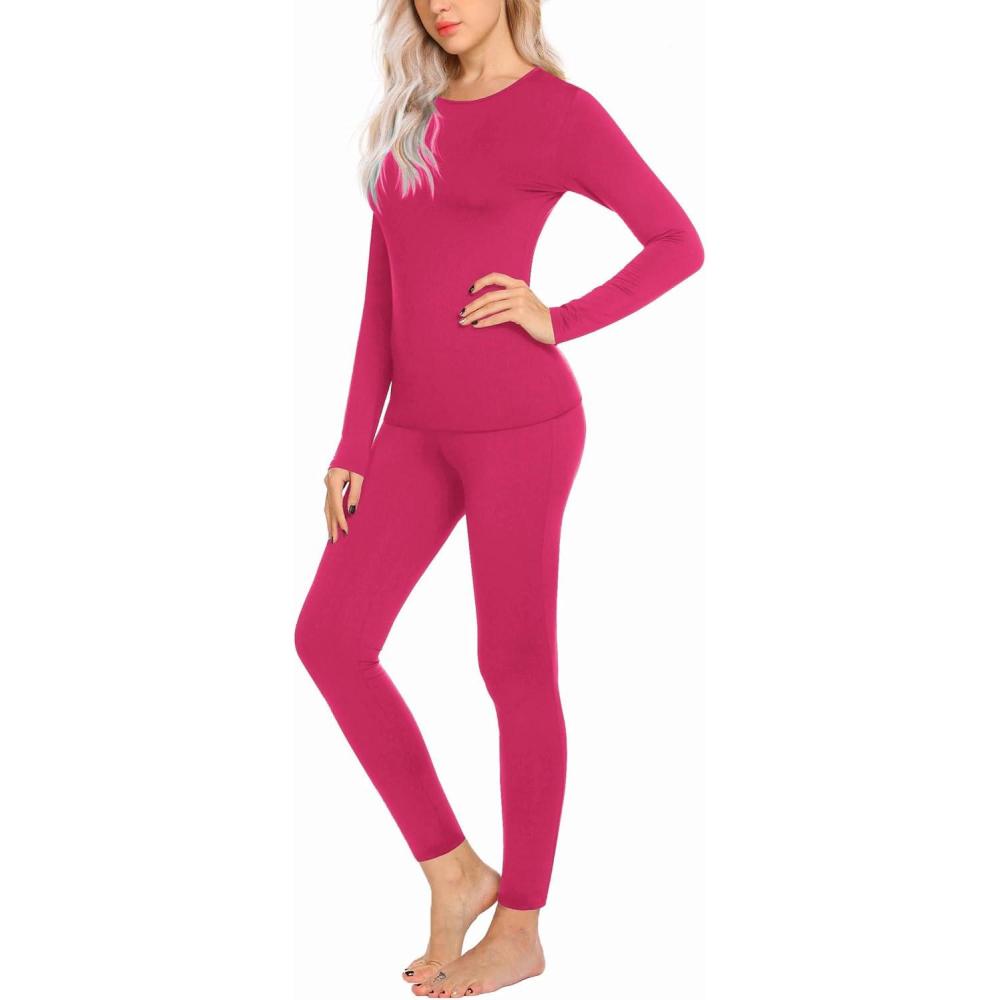 imageEkouaer Thermal Underwear for Women Long Johns Sets Base Layer Lightweight 2 Pieces Pajams SetHot Pink