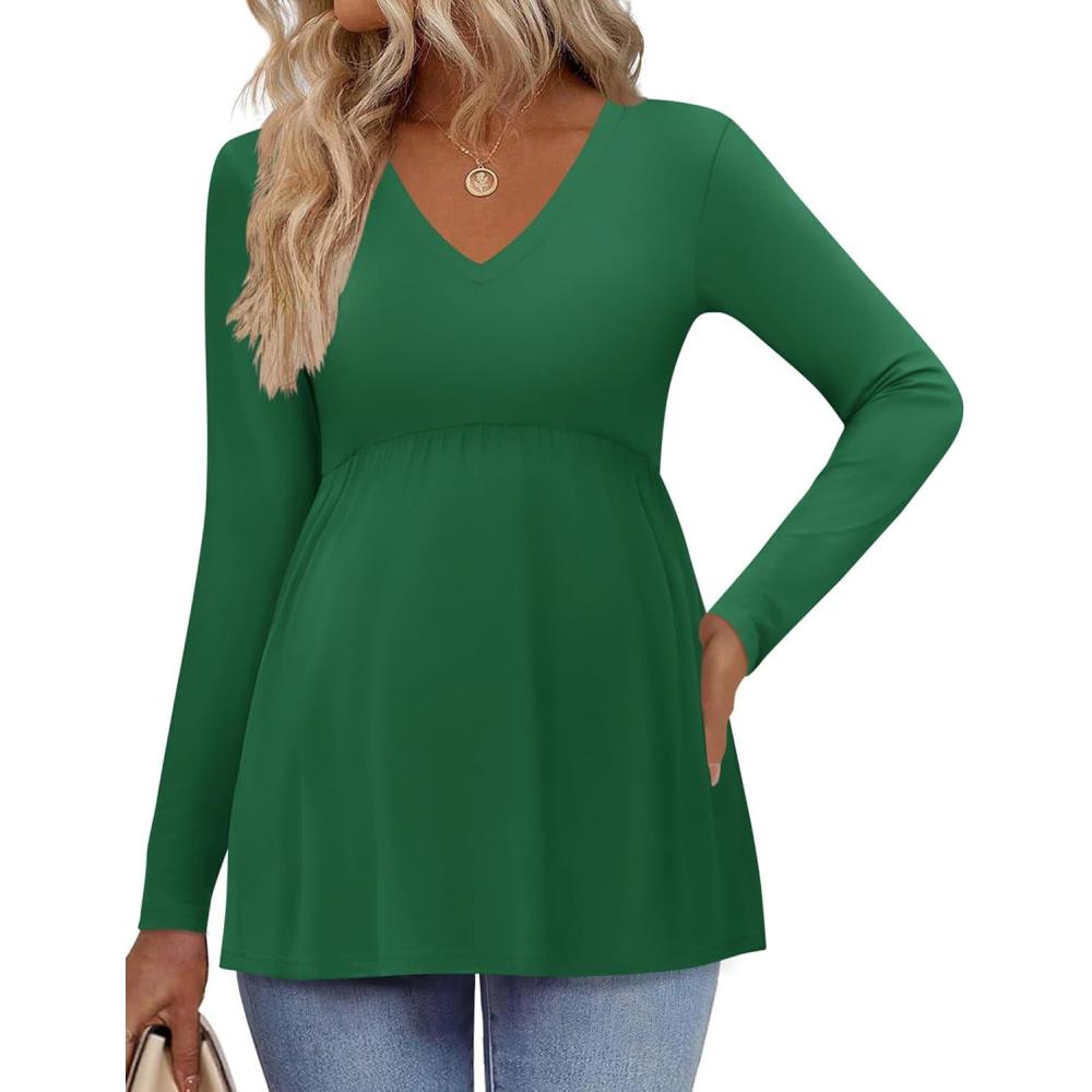 imageEkouaer Womens Maternity Shirts Long Sleeve Pregnancy Tops for Women V Neck Tunic Blouses ClothesGreen
