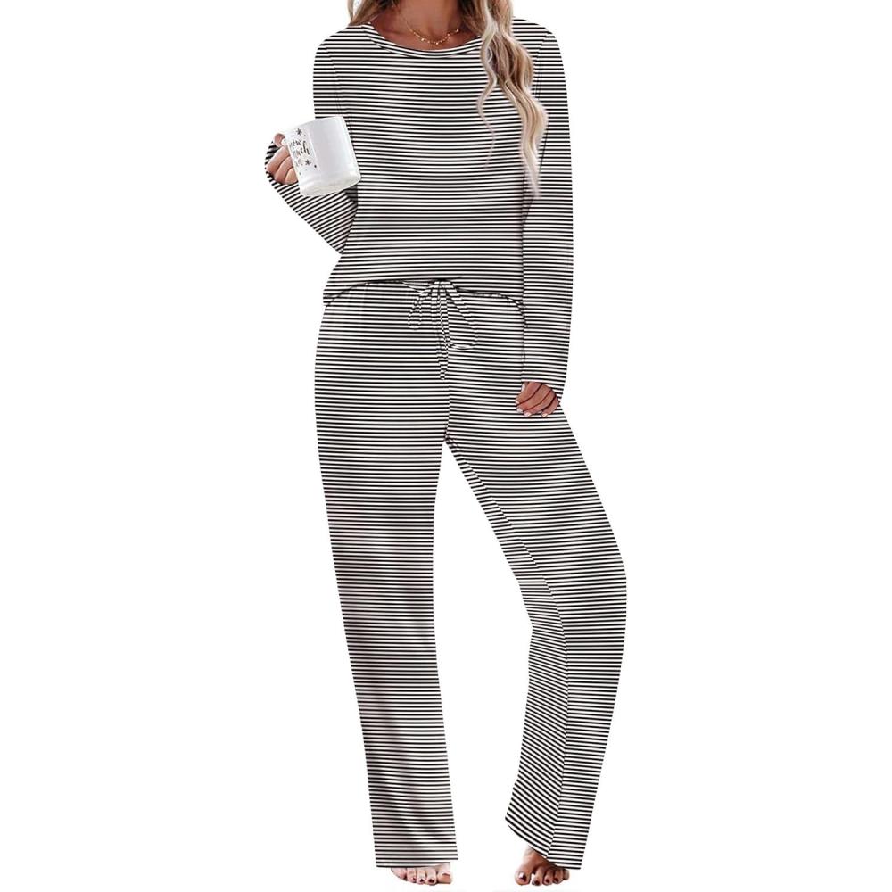 imageEkouaer Womens Pajama Sets 2 Piece Sleepwear Soft Pajamas Long Sleeve Pjs Comfy Loungewear SXXLBlack Stripe