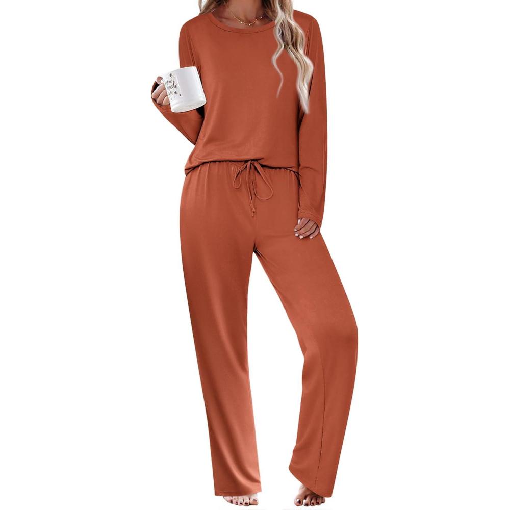 imageEkouaer Womens Pajama Sets 2 Piece Sleepwear Soft Pajamas Long Sleeve Pjs Comfy Loungewear SXXLCaramel